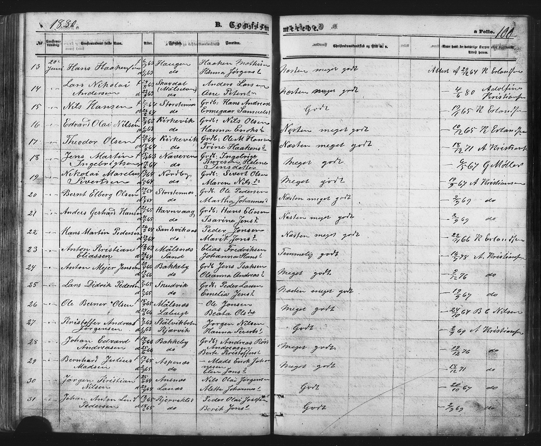 Balsfjord sokneprestembete, AV/SATØ-S-1303/G/Ga/L0002klokker: Klokkerbok nr. 2, 1870-1886, s. 100