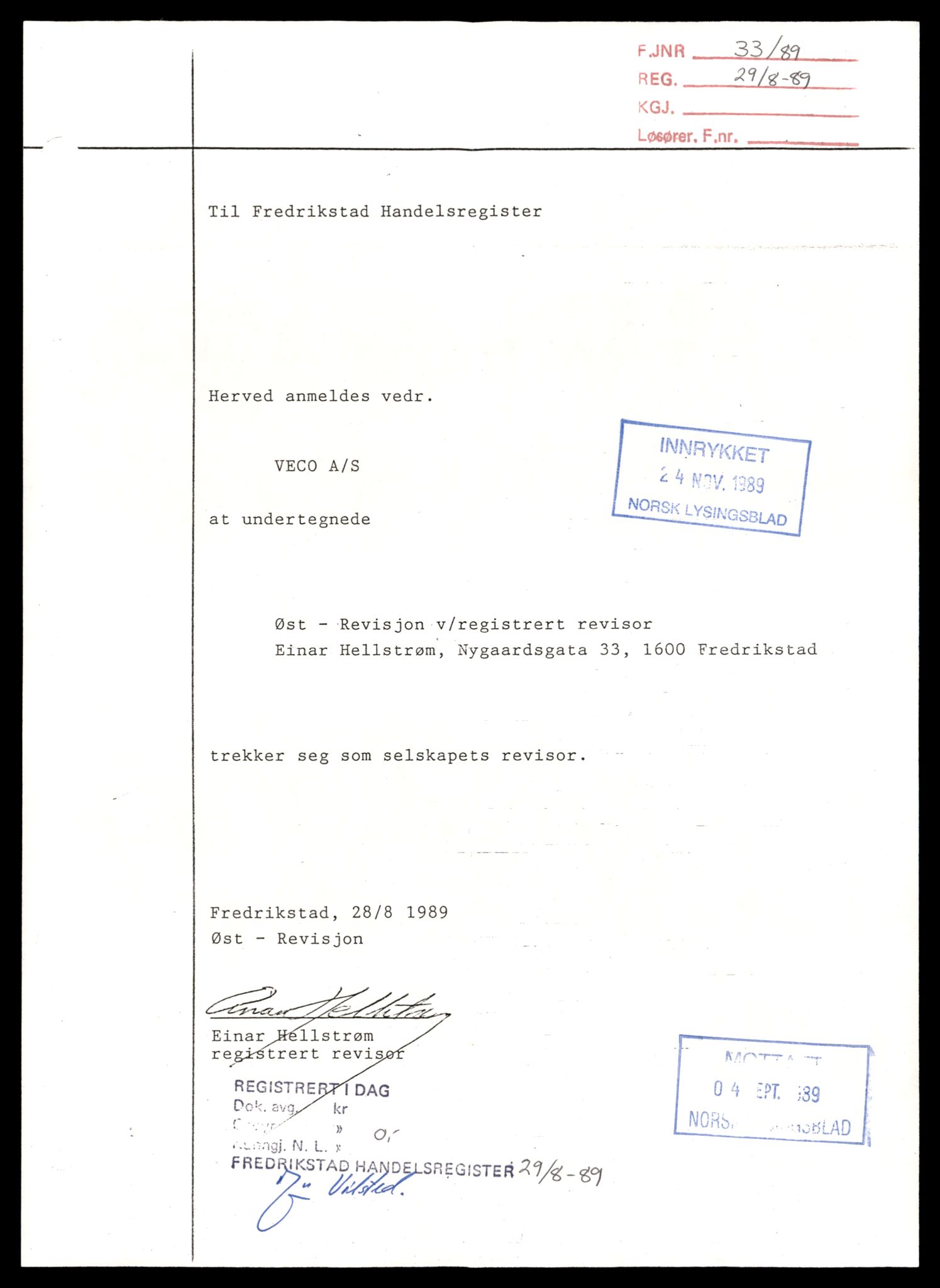 Fredrikstad tingrett, AV/SAT-A-10473/K/Kb/Kbb/L0061: Enkeltmannsforetak, aksjeselskap og andelslag, Ve-Vi, 1944-1990, s. 1