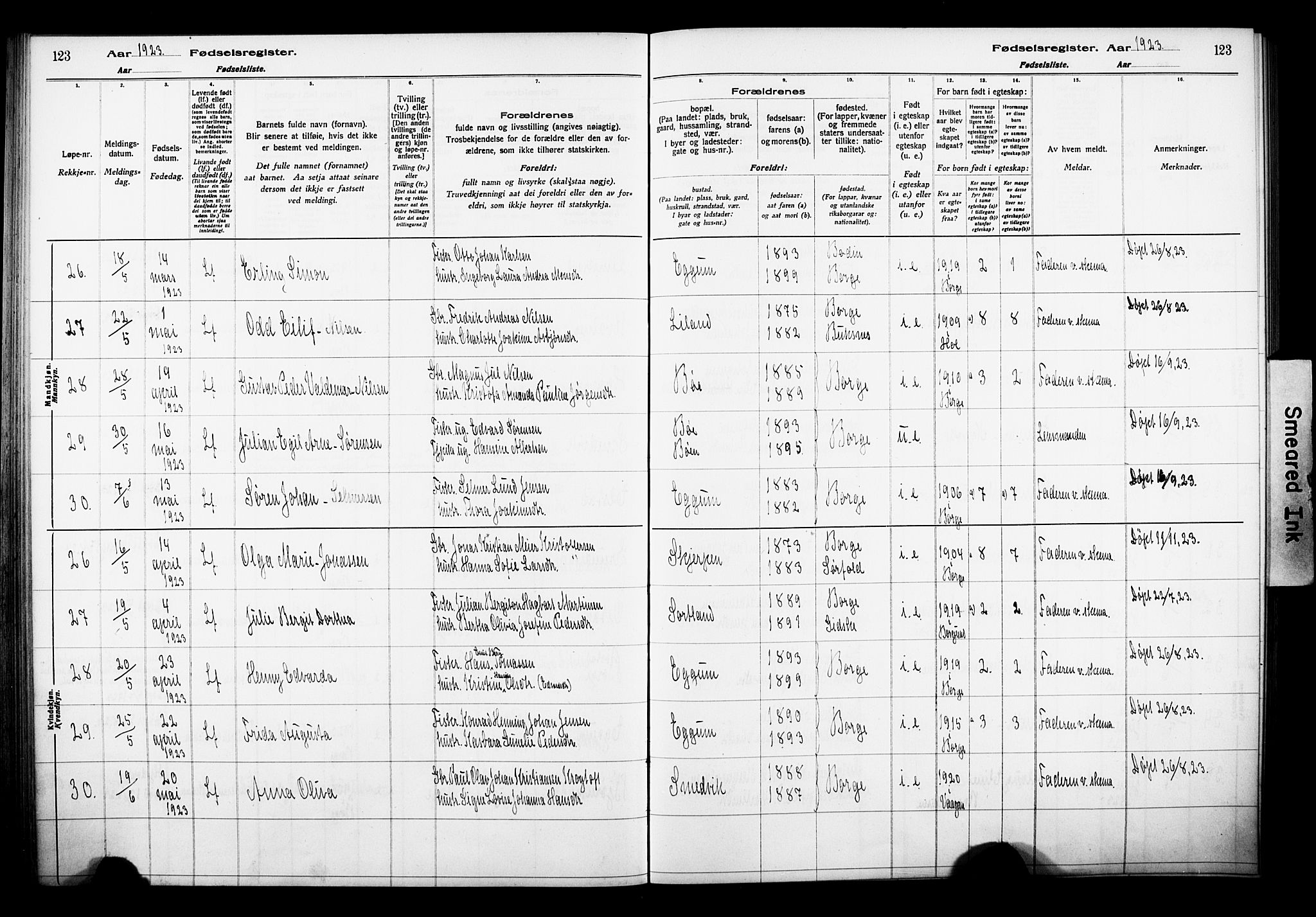 Ministerialprotokoller, klokkerbøker og fødselsregistre - Nordland, AV/SAT-A-1459/880/L1145: Fødselsregister nr. 880.II.4.1, 1916-1929, s. 123