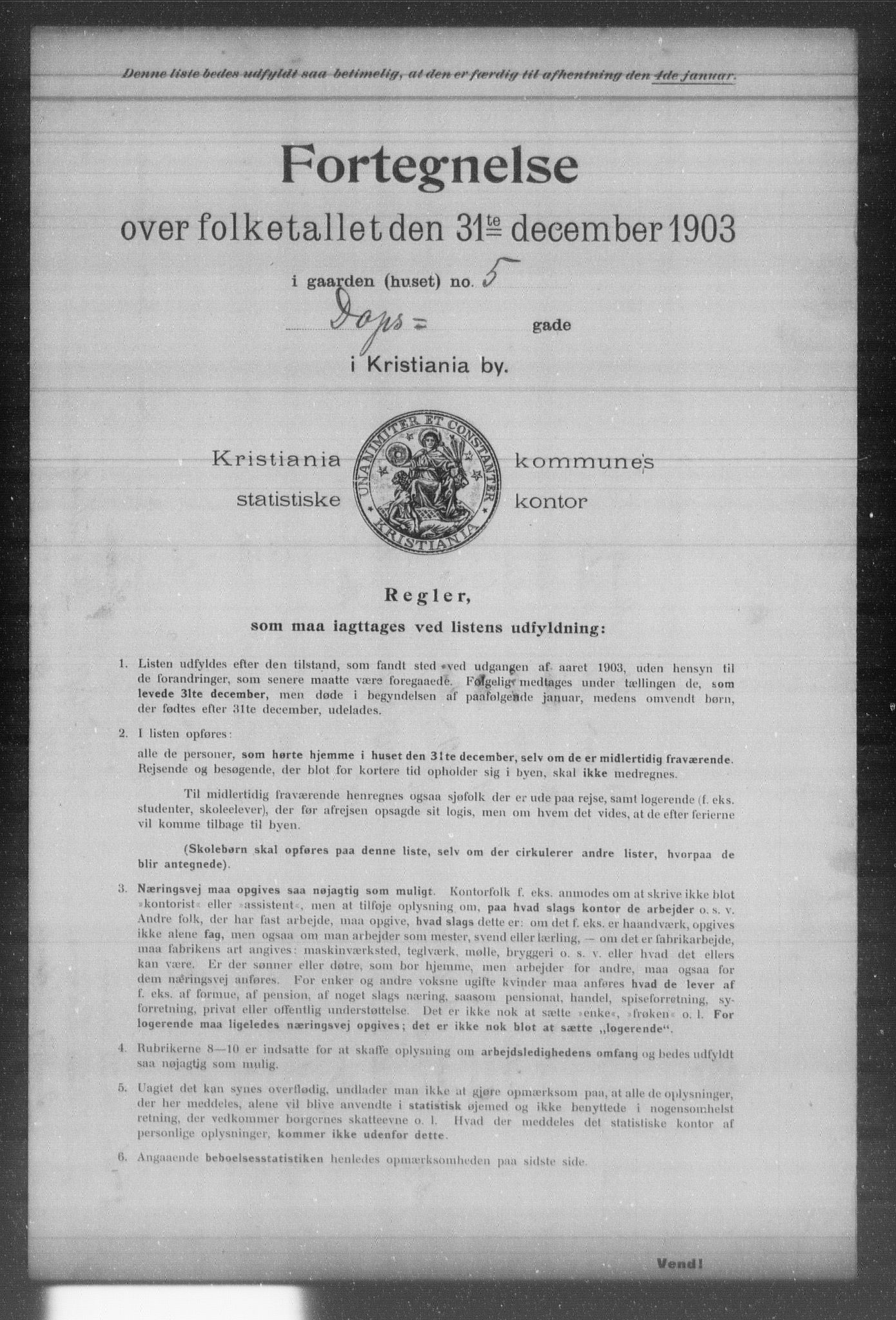 OBA, Kommunal folketelling 31.12.1903 for Kristiania kjøpstad, 1903, s. 3234