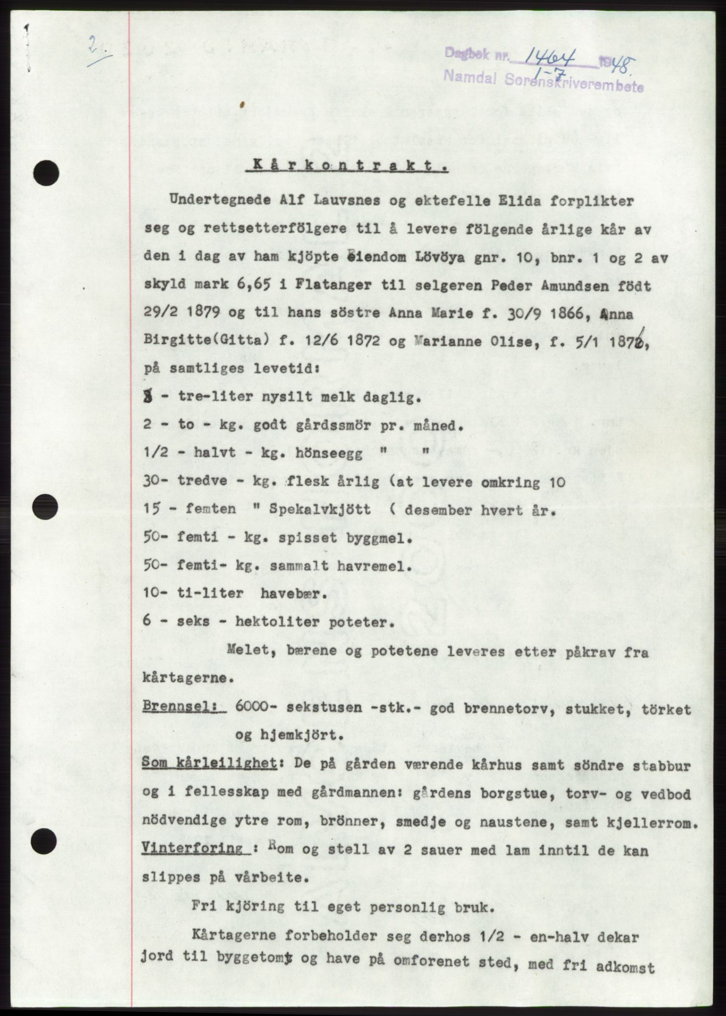 Namdal sorenskriveri, SAT/A-4133/1/2/2C: Pantebok nr. -, 1948-1948, Dagboknr: 1464/1948