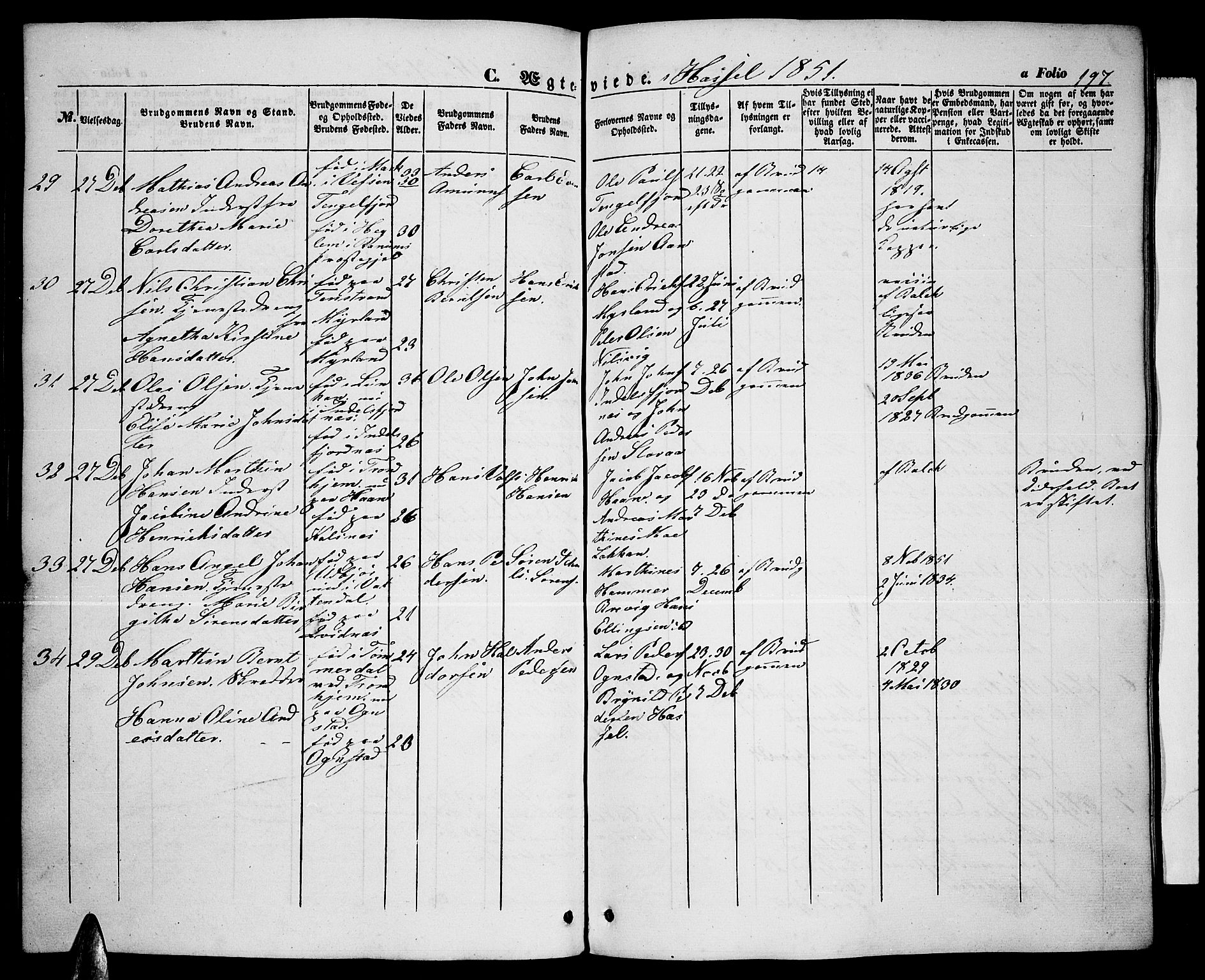 Ministerialprotokoller, klokkerbøker og fødselsregistre - Nordland, AV/SAT-A-1459/888/L1265: Klokkerbok nr. 888C03, 1850-1863, s. 197