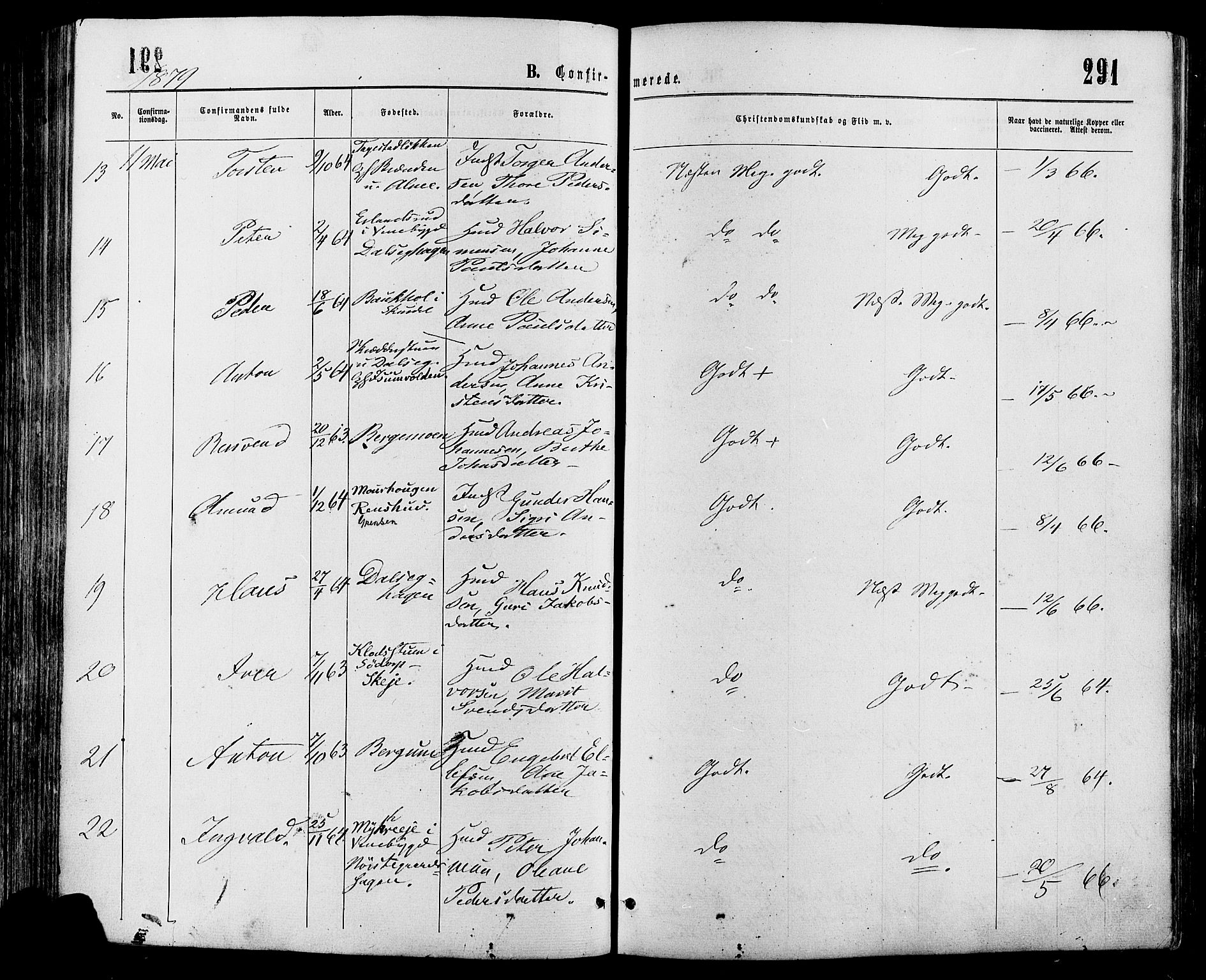 Sør-Fron prestekontor, AV/SAH-PREST-010/H/Ha/Haa/L0002: Ministerialbok nr. 2, 1864-1880, s. 291