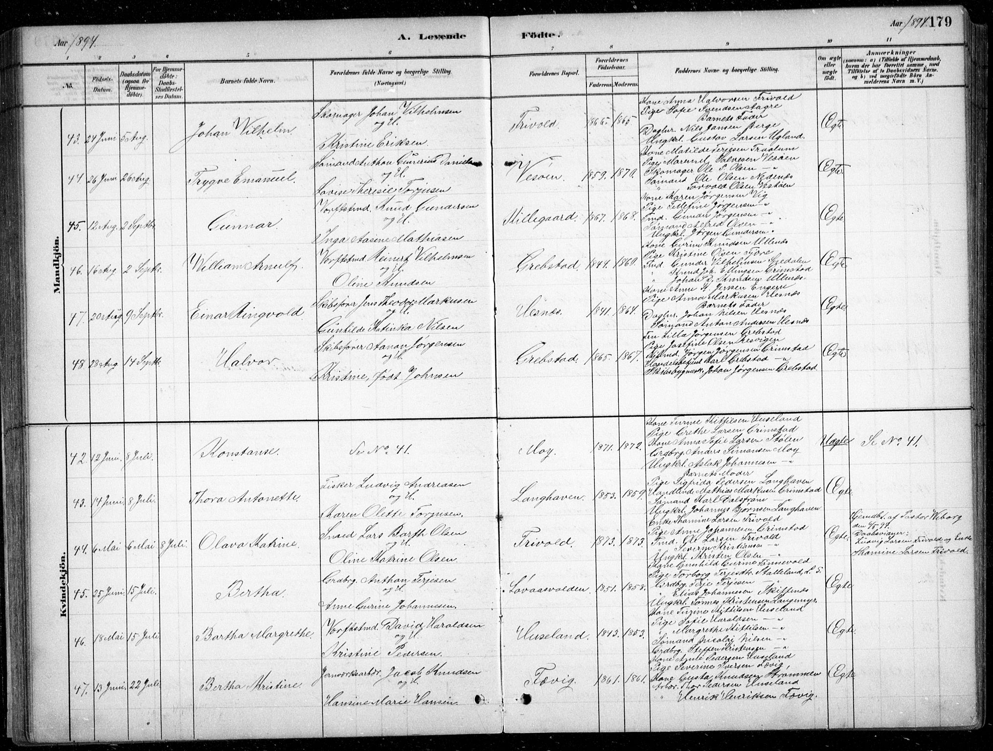 Fjære sokneprestkontor, AV/SAK-1111-0011/F/Fb/L0011: Klokkerbok nr. B 11, 1881-1905, s. 179