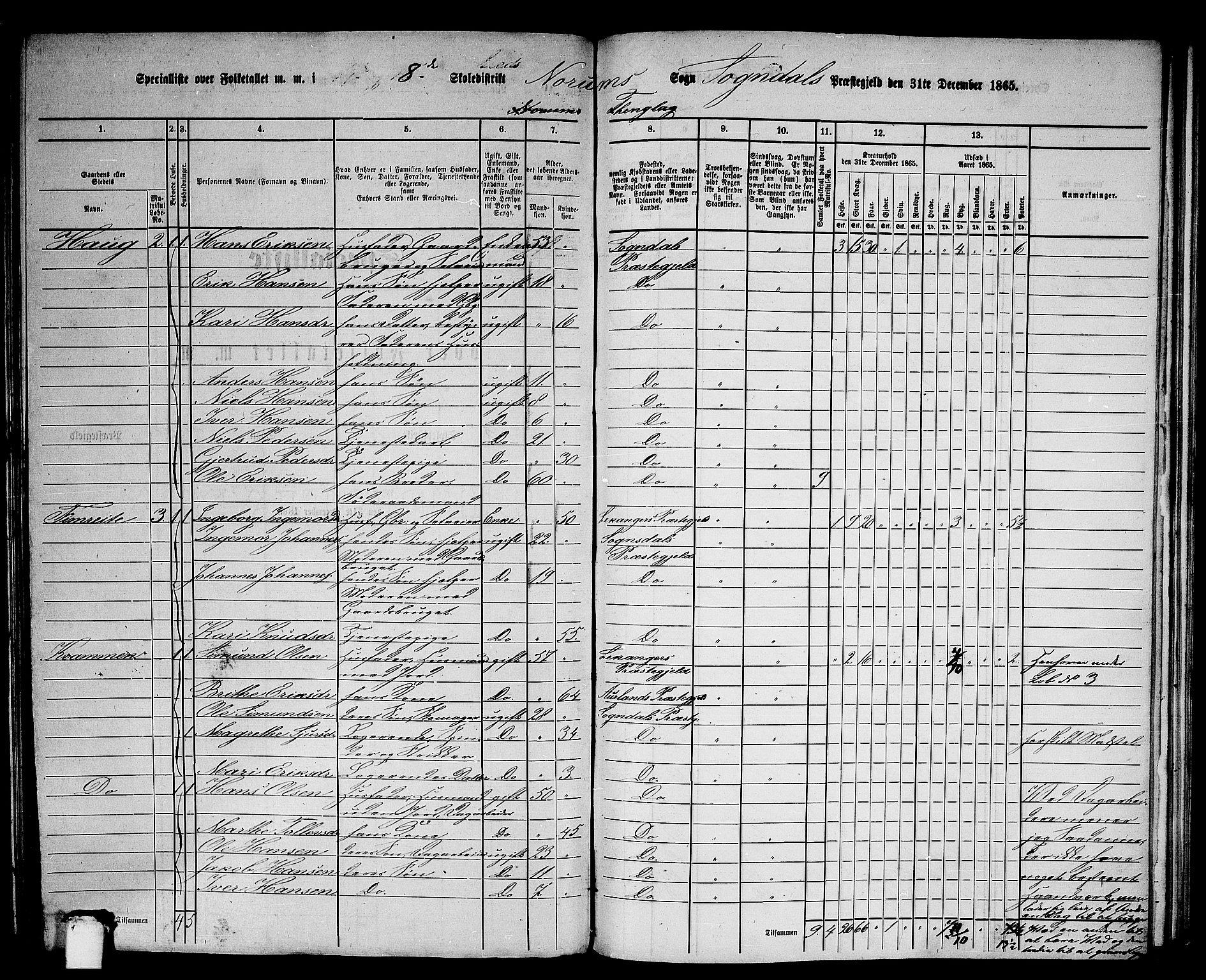 RA, Folketelling 1865 for 1420P Sogndal prestegjeld, 1865, s. 131