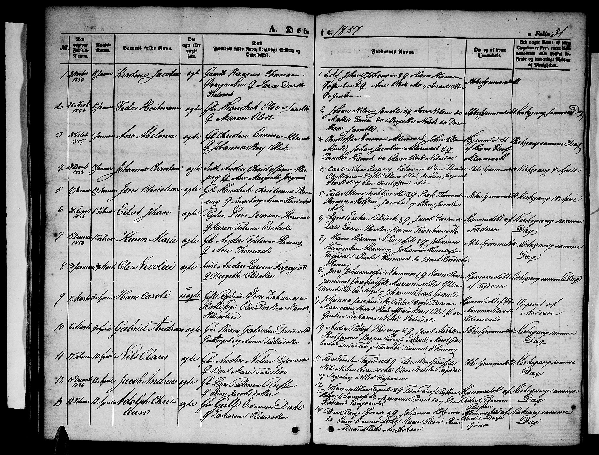 Ministerialprotokoller, klokkerbøker og fødselsregistre - Nordland, AV/SAT-A-1459/827/L0414: Klokkerbok nr. 827C03, 1853-1865, s. 31
