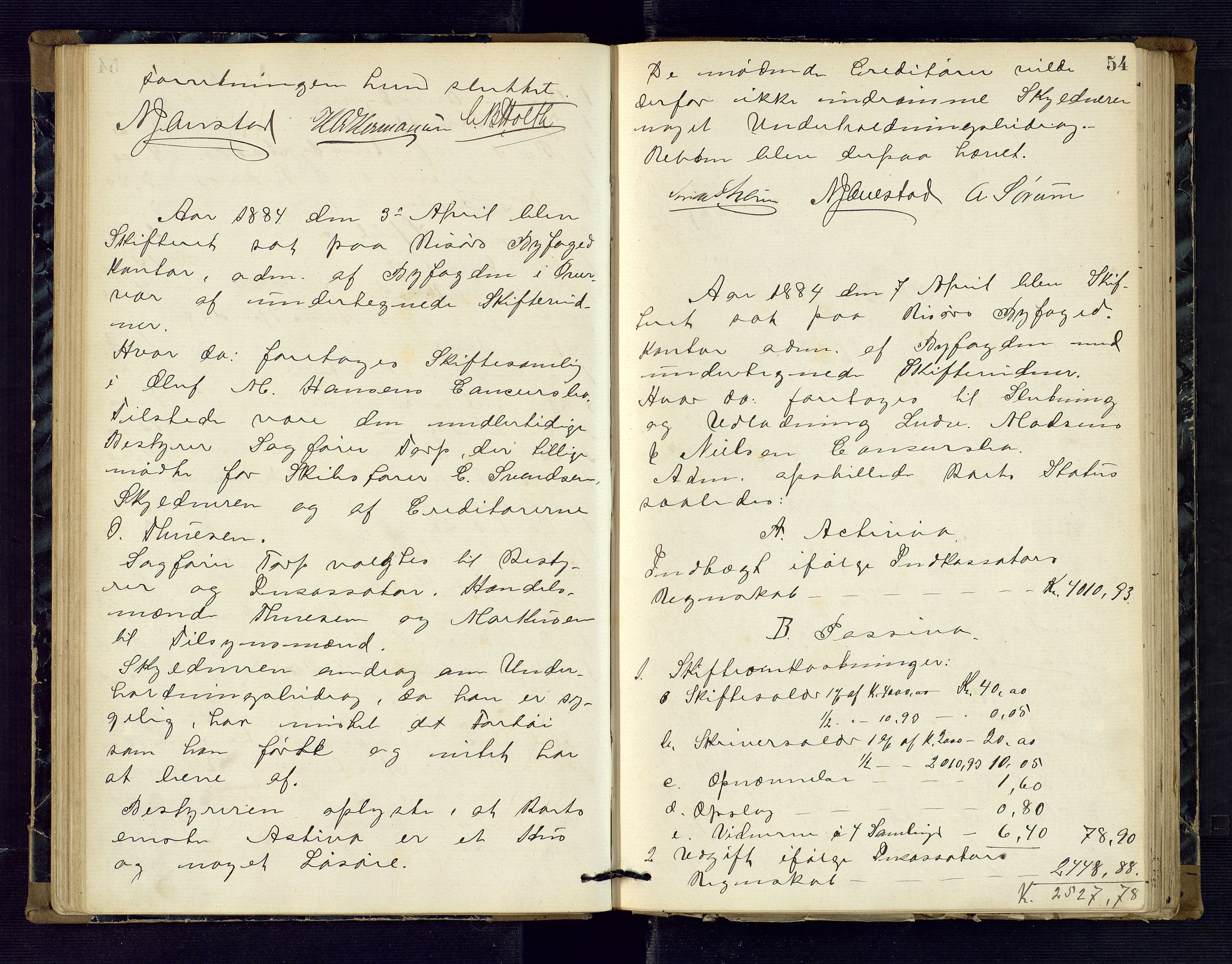 Risør byfogd, AV/SAK-1222-0005/H/Hc/L0004: Skifteprotokoll nr. 3B, 1882-1886, s. 54
