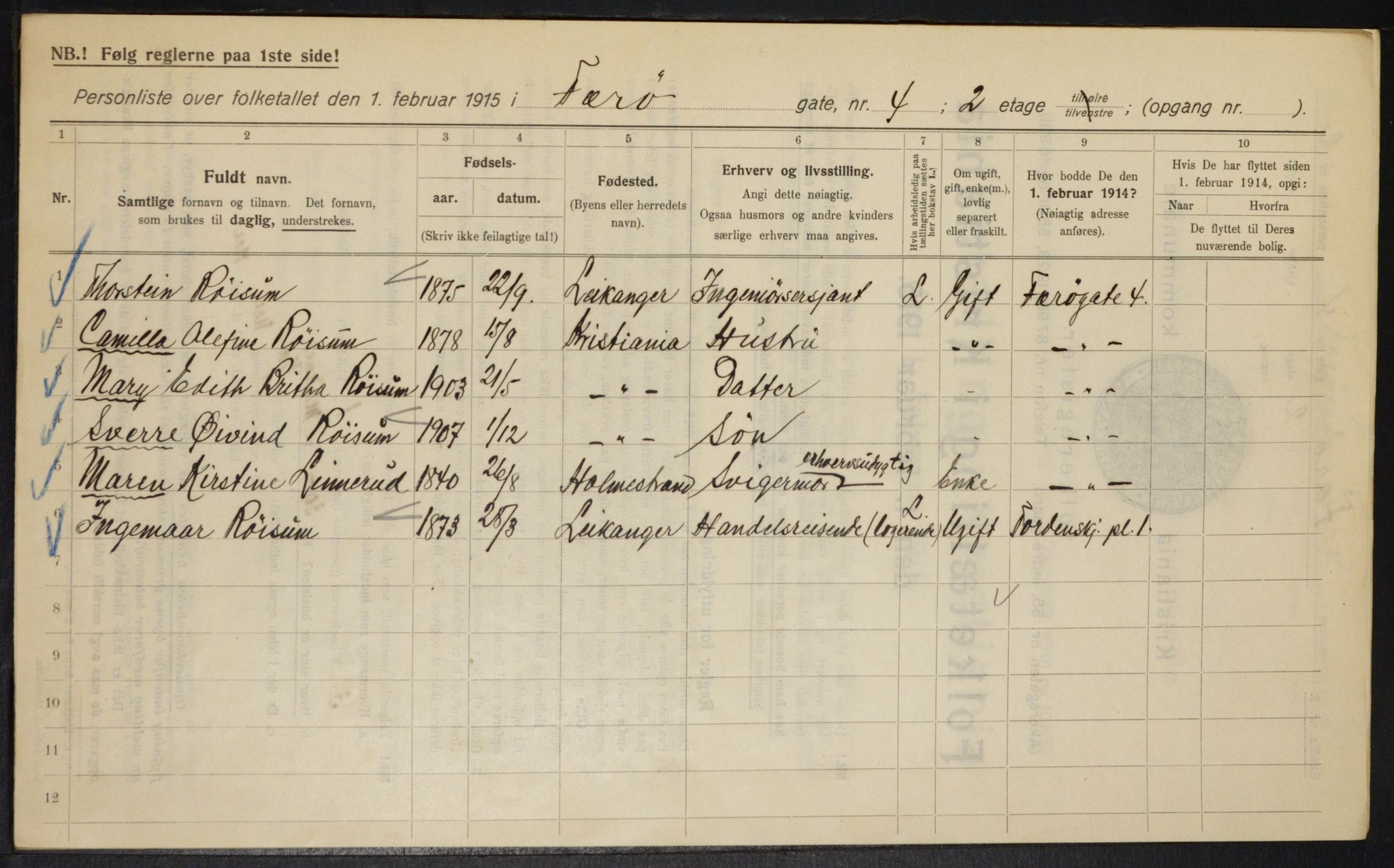 OBA, Kommunal folketelling 1.2.1915 for Kristiania, 1915, s. 28157