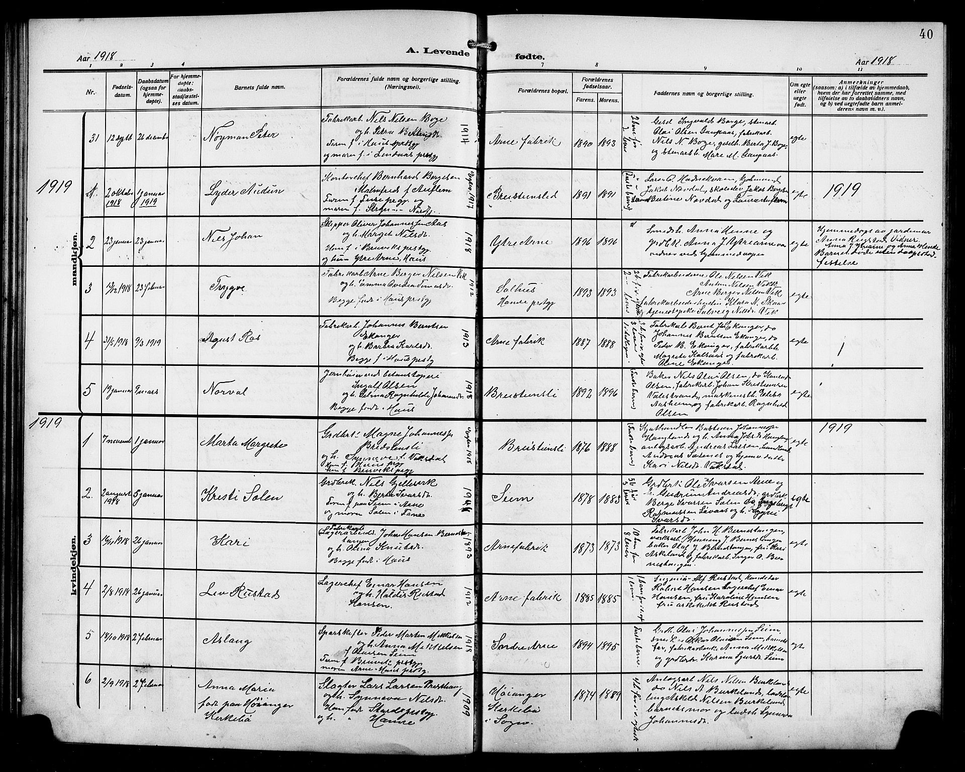 Arna sokneprestembete, AV/SAB-A-74001/H/Ha/Hab: Klokkerbok nr. A 5, 1911-1921, s. 40