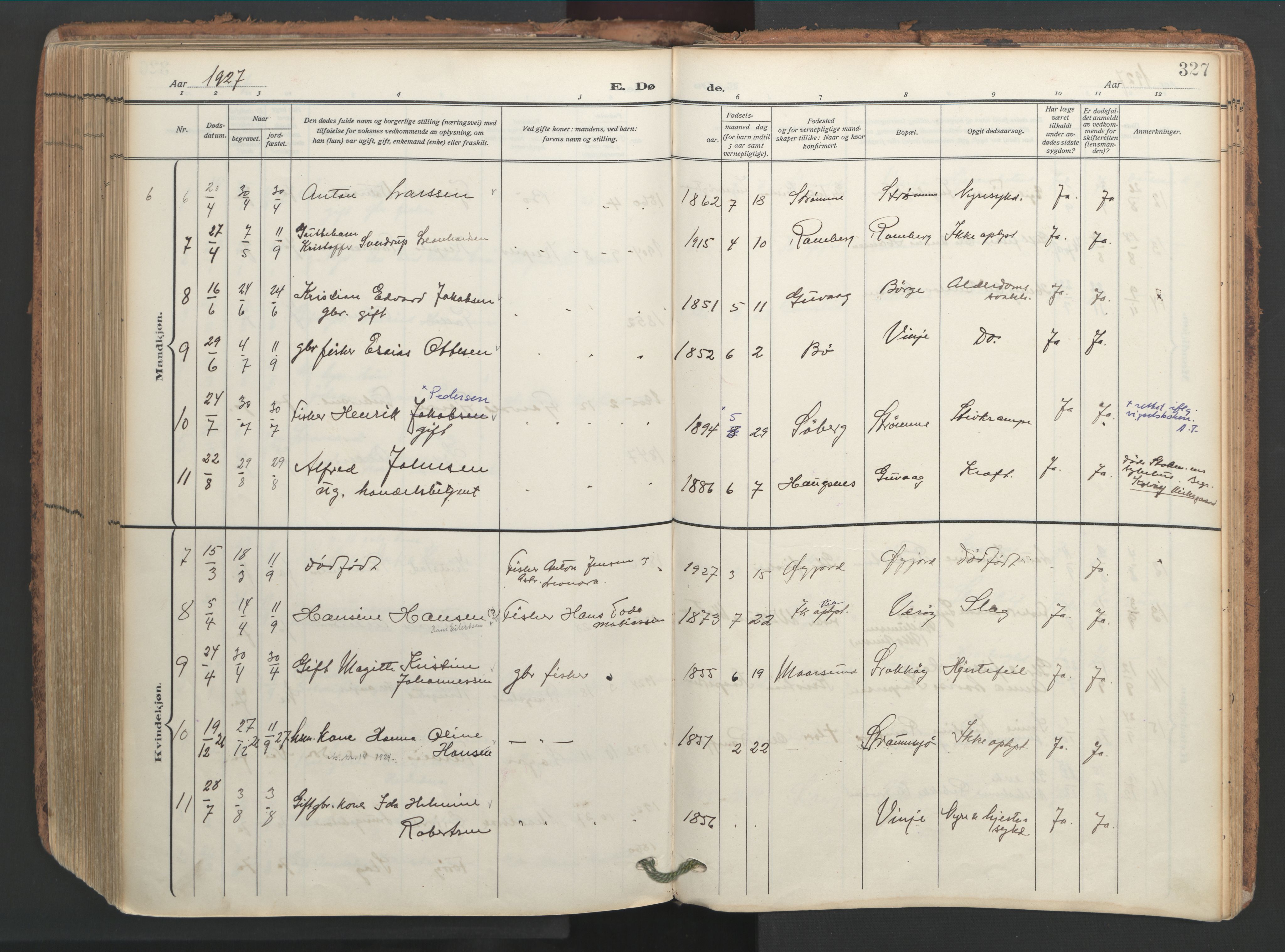 Ministerialprotokoller, klokkerbøker og fødselsregistre - Nordland, AV/SAT-A-1459/891/L1306: Ministerialbok nr. 891A11, 1911-1927, s. 327