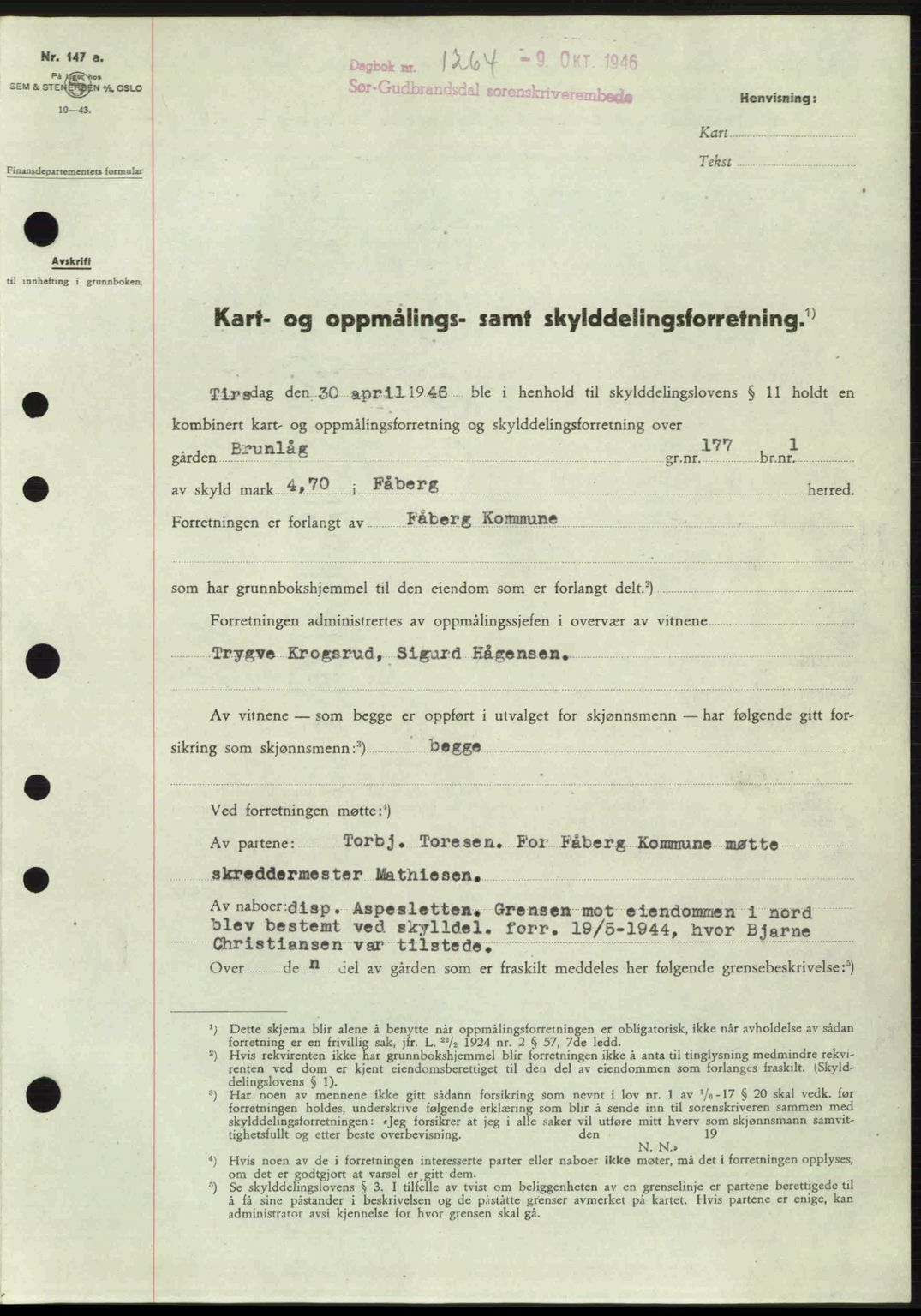 Sør-Gudbrandsdal tingrett, SAH/TING-004/H/Hb/Hbd/L0016: Pantebok nr. A16, 1946-1946, Dagboknr: 1264/1946