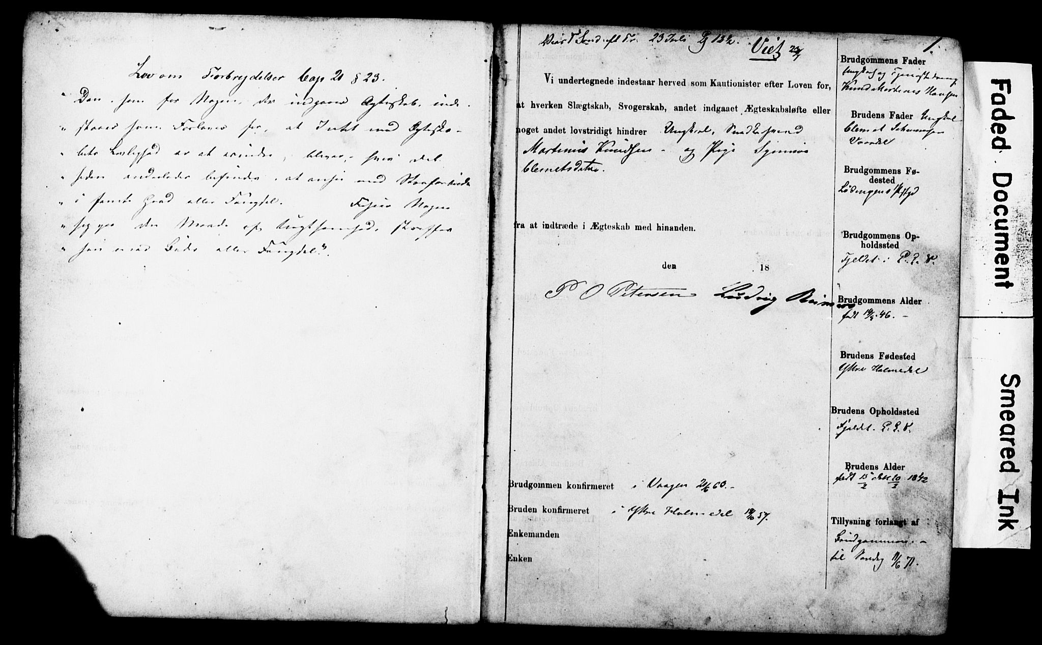 Korskirken sokneprestembete, AV/SAB-A-76101: Forlovererklæringer nr. II.5.4, 1871-1878, s. 1
