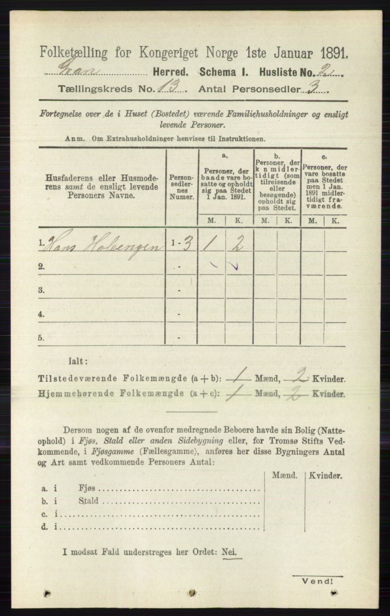 RA, Folketelling 1891 for 0534 Gran herred, 1891, s. 6784