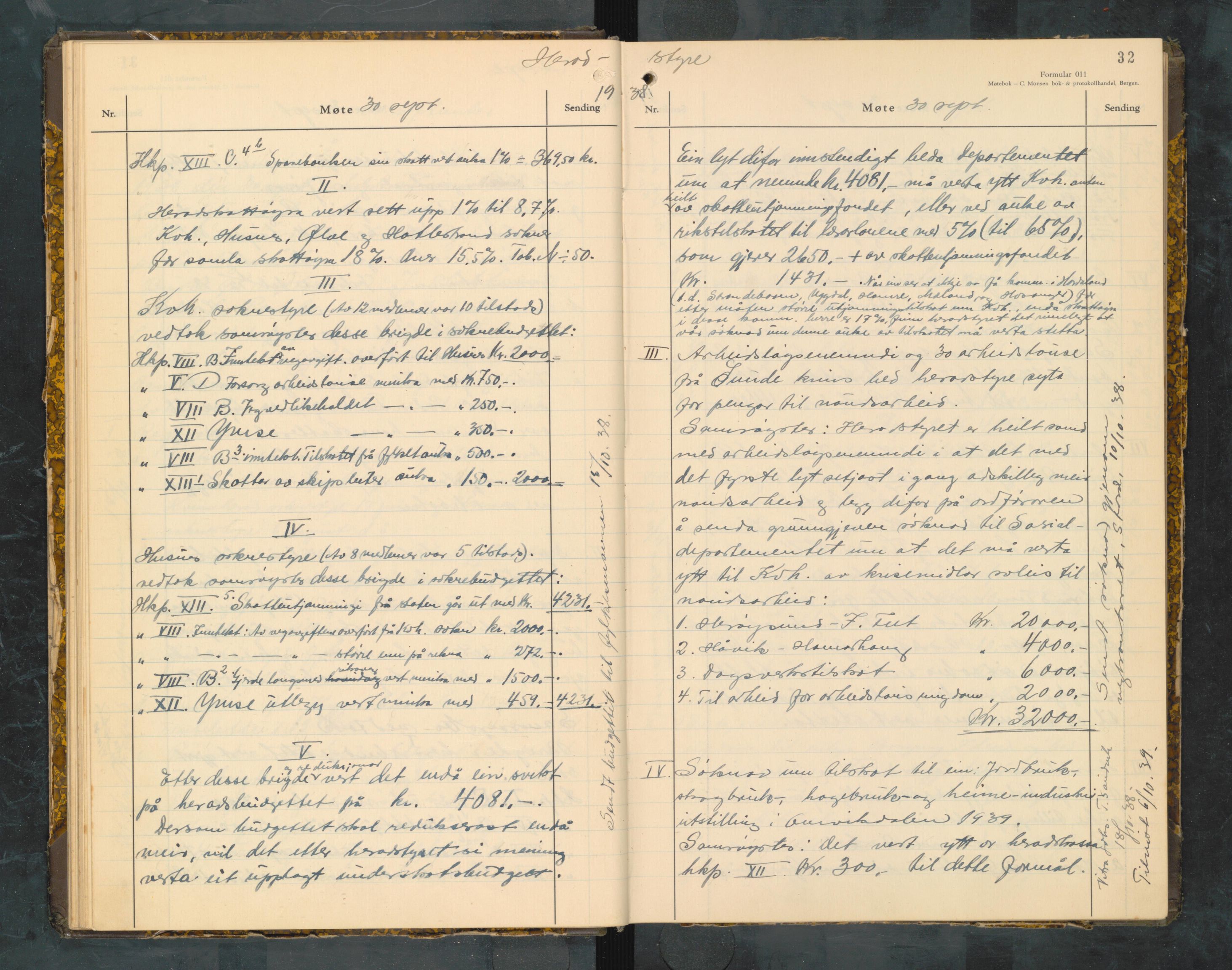 Kvinnherad kommune. Formannskapet, IKAH/1224-021/A/Aa/L0010: Møtebok for formannskap og heradstyre i Kvinnherad prestegjeld og styre i soknekommunane Kvinnherad, Ølve, Husnes og Ænes, 1938-1942