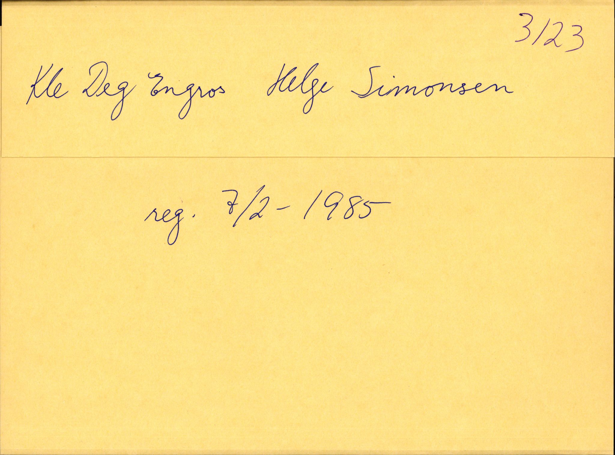 Stavanger byfogd, AV/SAST-A-101408/002/J/Jd/Jde/L0023: Registreringsmeldinger og bilag. Enkeltmannsforetak, 3121-3175, 1985-1988, s. 1