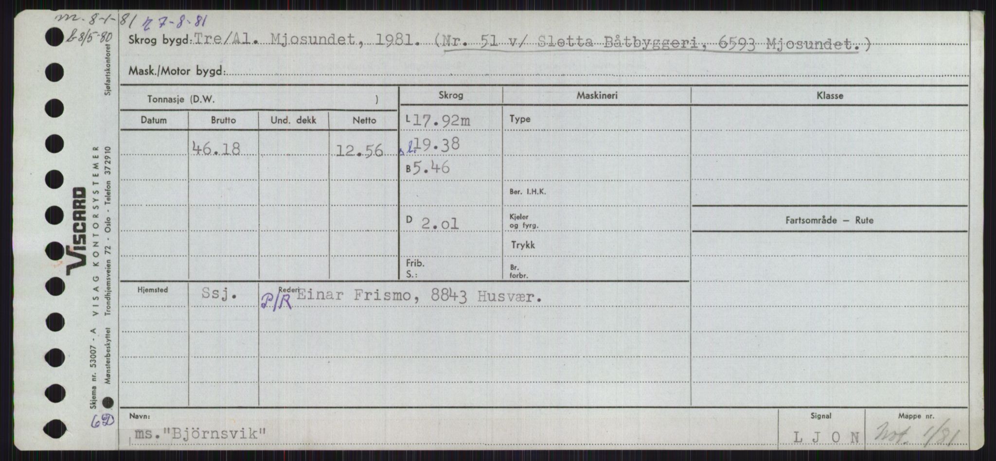 Sjøfartsdirektoratet med forløpere, Skipsmålingen, RA/S-1627/H/Ha/L0001/0002: Fartøy, A-Eig / Fartøy Bjør-Eig, s. 33