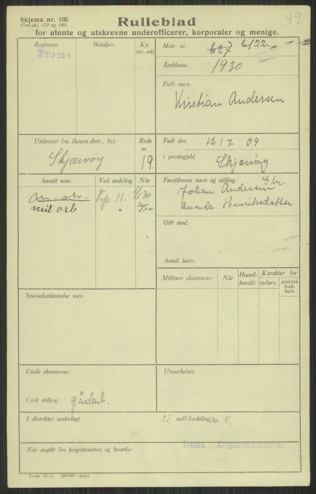 Forsvaret, Troms infanteriregiment nr. 16, AV/RA-RAFA-3146/P/Pa/L0014: Rulleblad for regimentets menige mannskaper, årsklasse 1930, 1930, s. 13