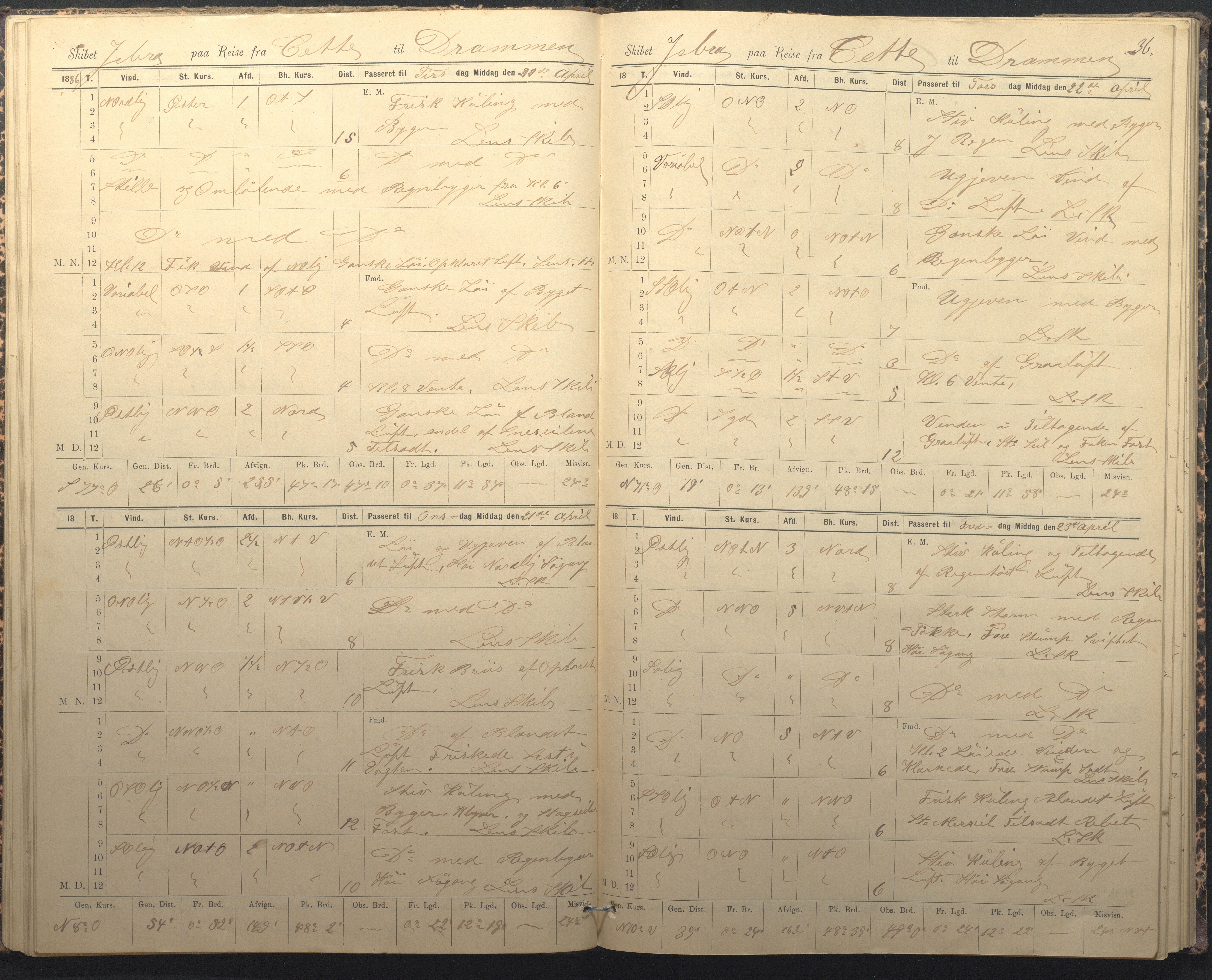 Fartøysarkivet, AAKS/PA-1934/F/L0184/0012: Flere fartøy (se mappenivå) / Jeba (skip), 1885-1886, s. 36