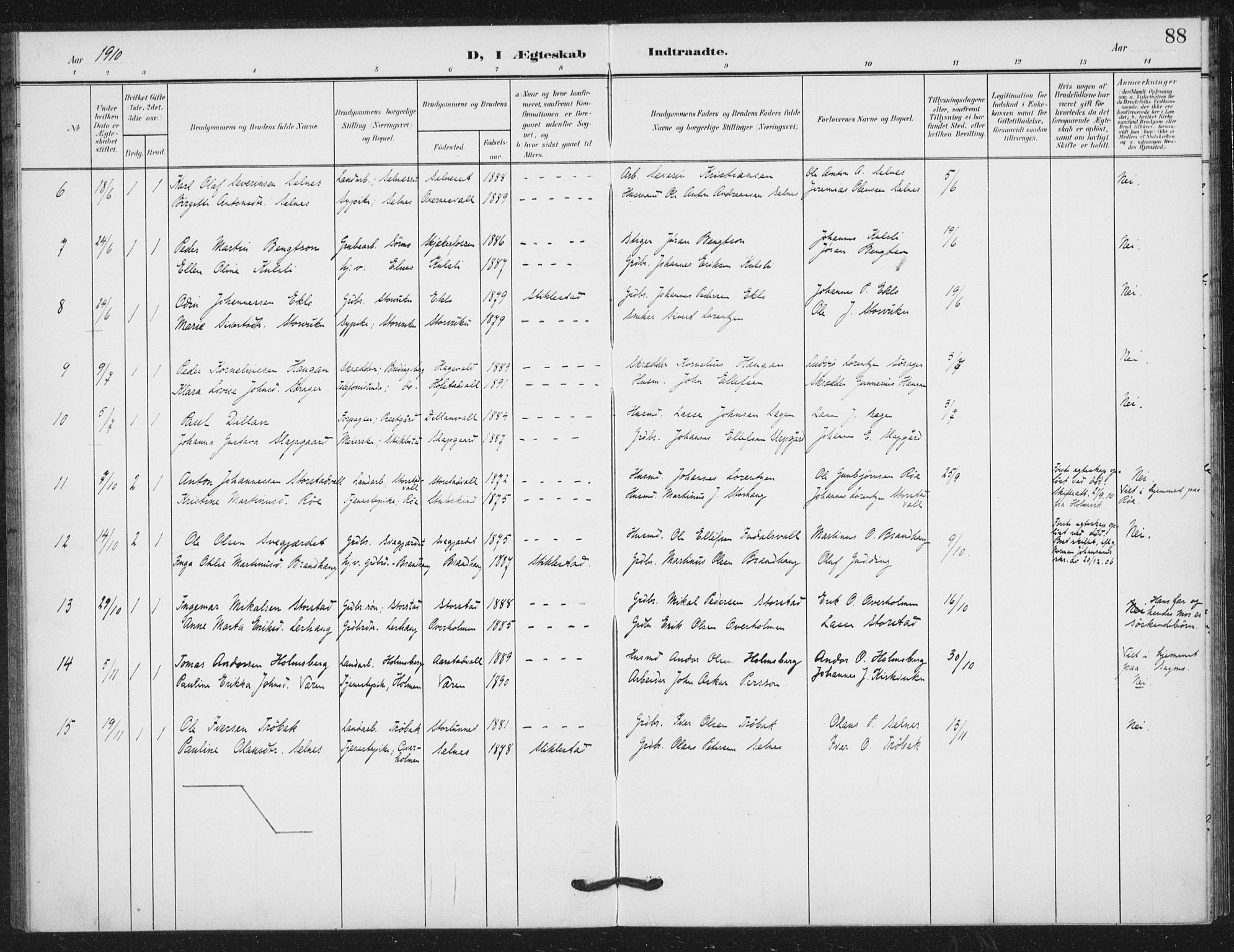 Ministerialprotokoller, klokkerbøker og fødselsregistre - Nord-Trøndelag, AV/SAT-A-1458/724/L0264: Ministerialbok nr. 724A02, 1908-1915, s. 88