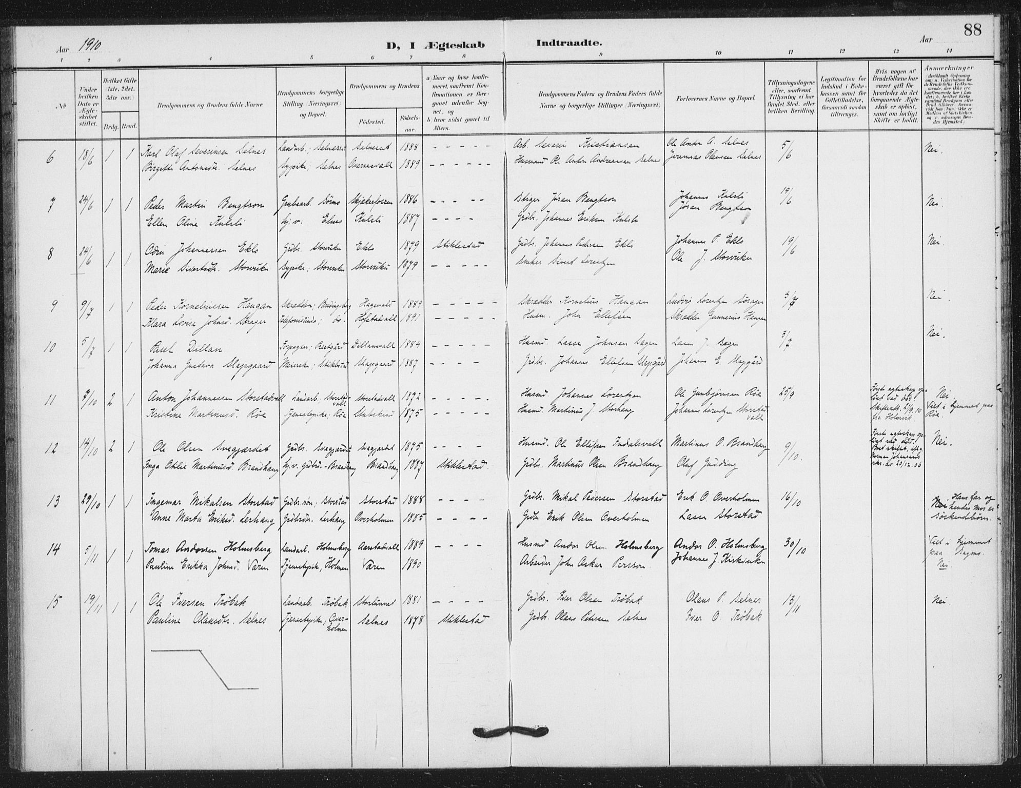 Ministerialprotokoller, klokkerbøker og fødselsregistre - Nord-Trøndelag, SAT/A-1458/724/L0264: Ministerialbok nr. 724A02, 1908-1915, s. 88