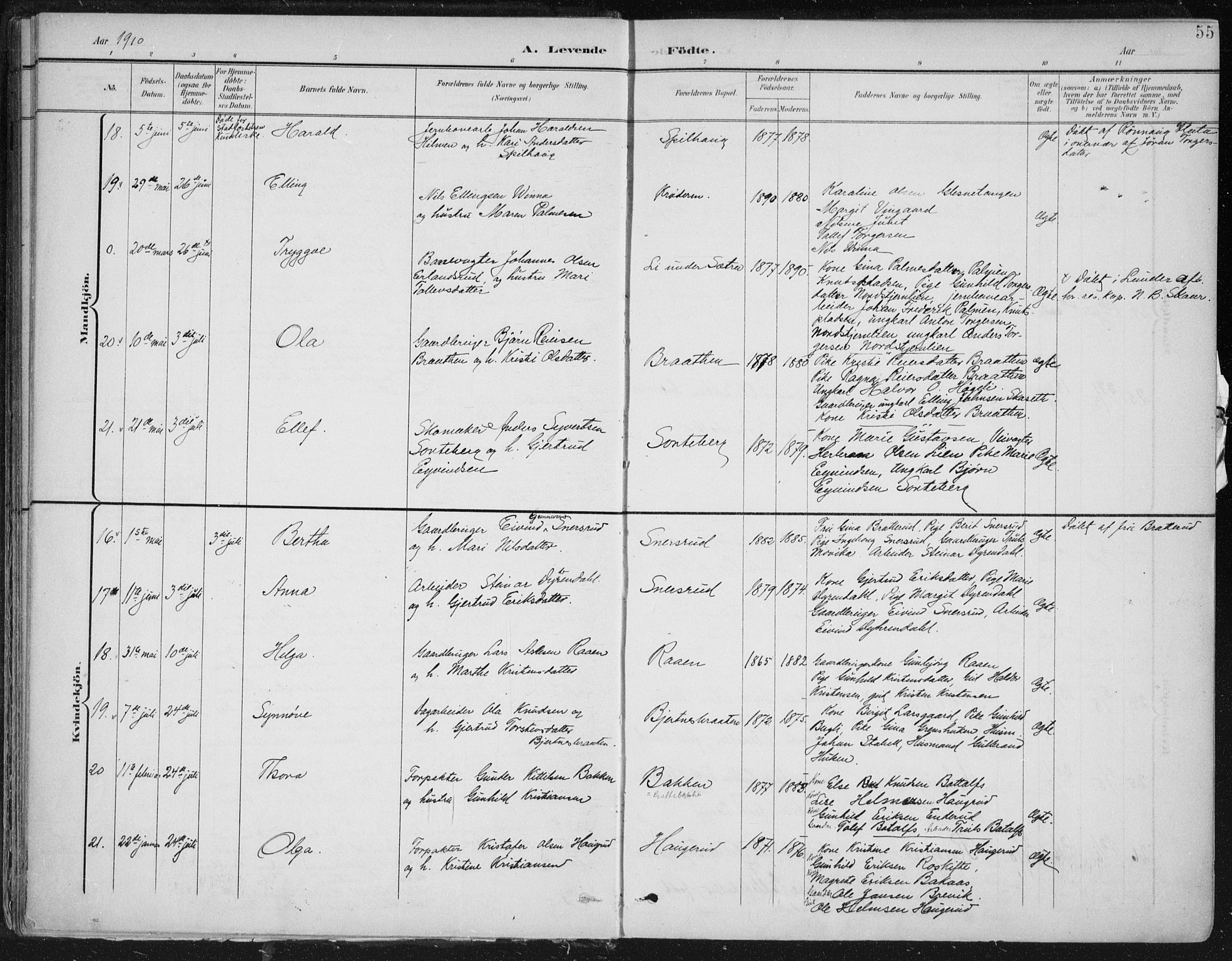 Krødsherad kirkebøker, AV/SAKO-A-19/F/Fa/L0007: Ministerialbok nr. 7, 1900-1915, s. 55
