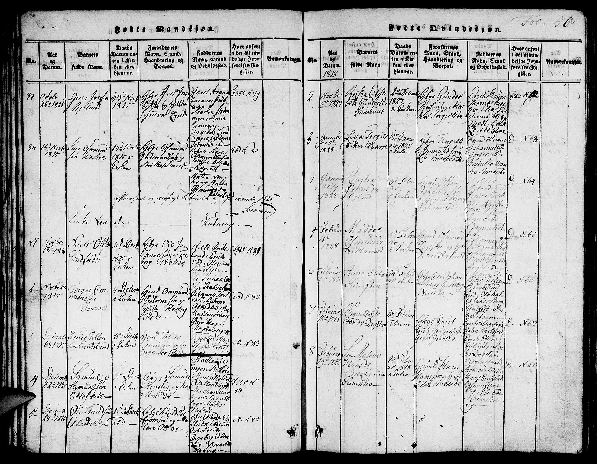 Skjold sokneprestkontor, SAST/A-101847/H/Ha/Hab/L0001: Klokkerbok nr. B 1, 1815-1835, s. 56