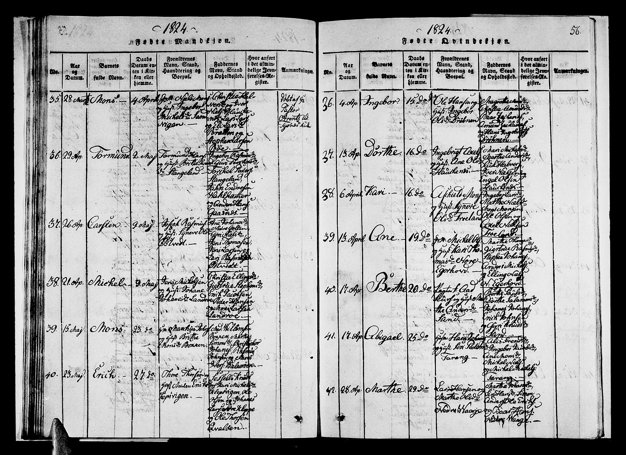 Sund sokneprestembete, AV/SAB-A-99930: Klokkerbok nr. A 1, 1816-1827, s. 56