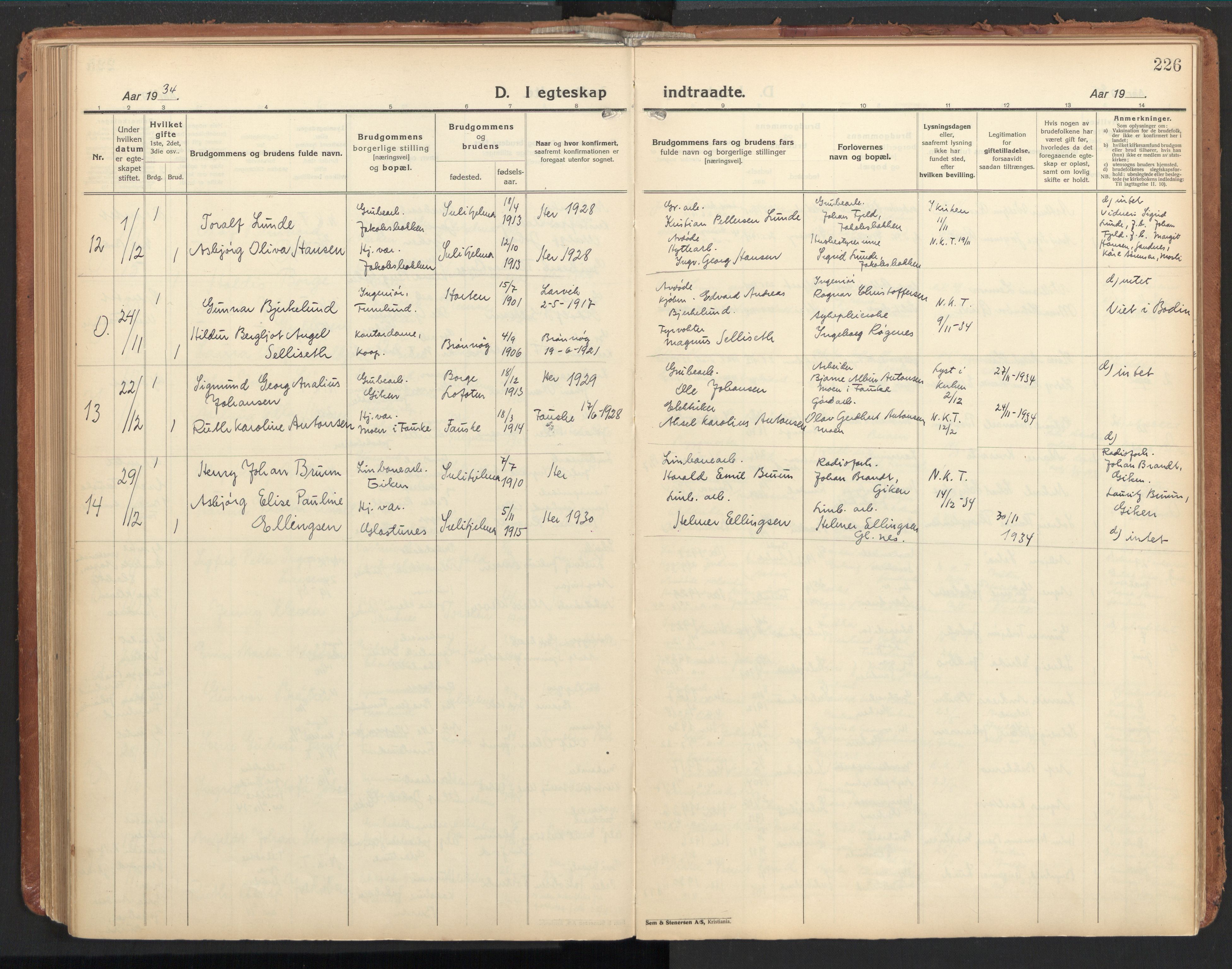 Ministerialprotokoller, klokkerbøker og fødselsregistre - Nordland, AV/SAT-A-1459/850/L0716: Residerende kapellans bok nr. 850B06, 1924-1938, s. 226