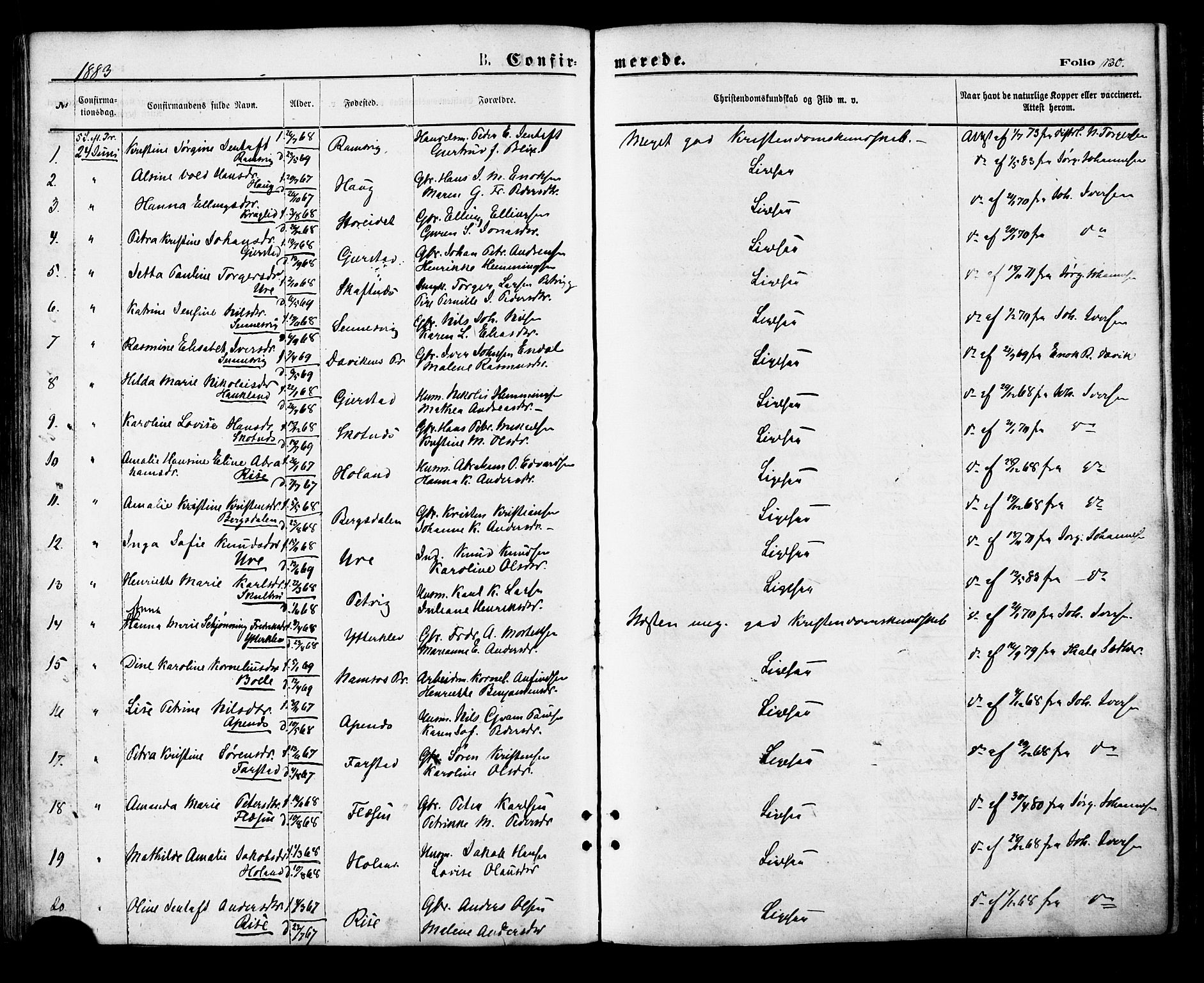 Ministerialprotokoller, klokkerbøker og fødselsregistre - Nordland, AV/SAT-A-1459/881/L1166: Klokkerbok nr. 881C03, 1876-1885, s. 130