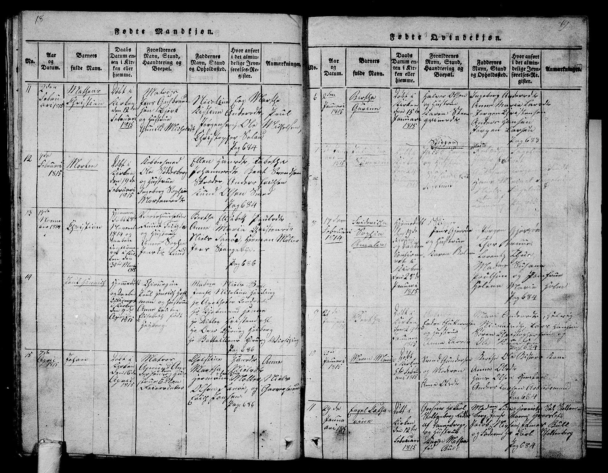 Tønsberg kirkebøker, AV/SAKO-A-330/G/Ga/L0001: Klokkerbok nr. 1, 1813-1826, s. 18-19
