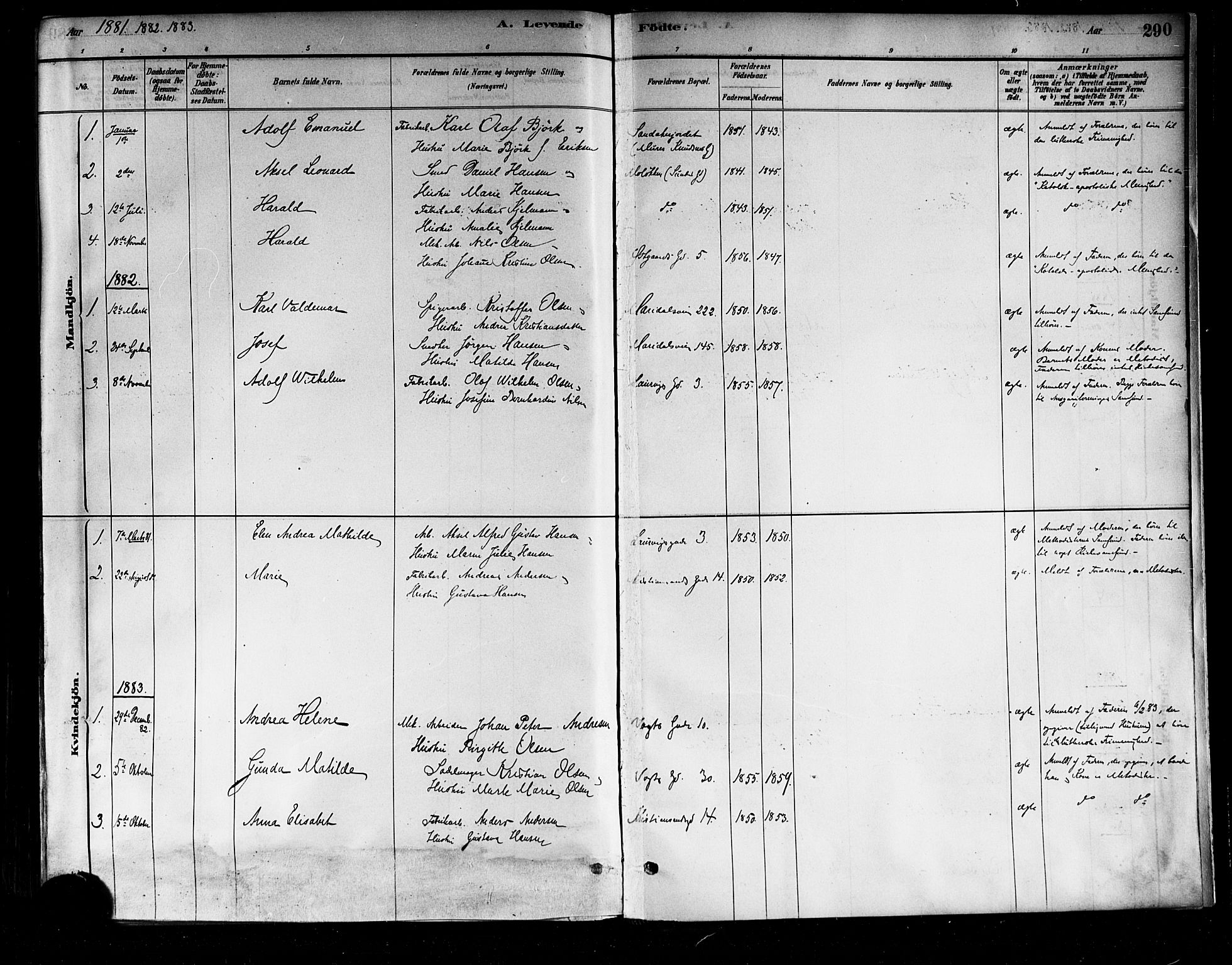 Sagene prestekontor Kirkebøker, AV/SAO-A-10796/F/L0001: Ministerialbok nr. 1, 1880-1893, s. 290
