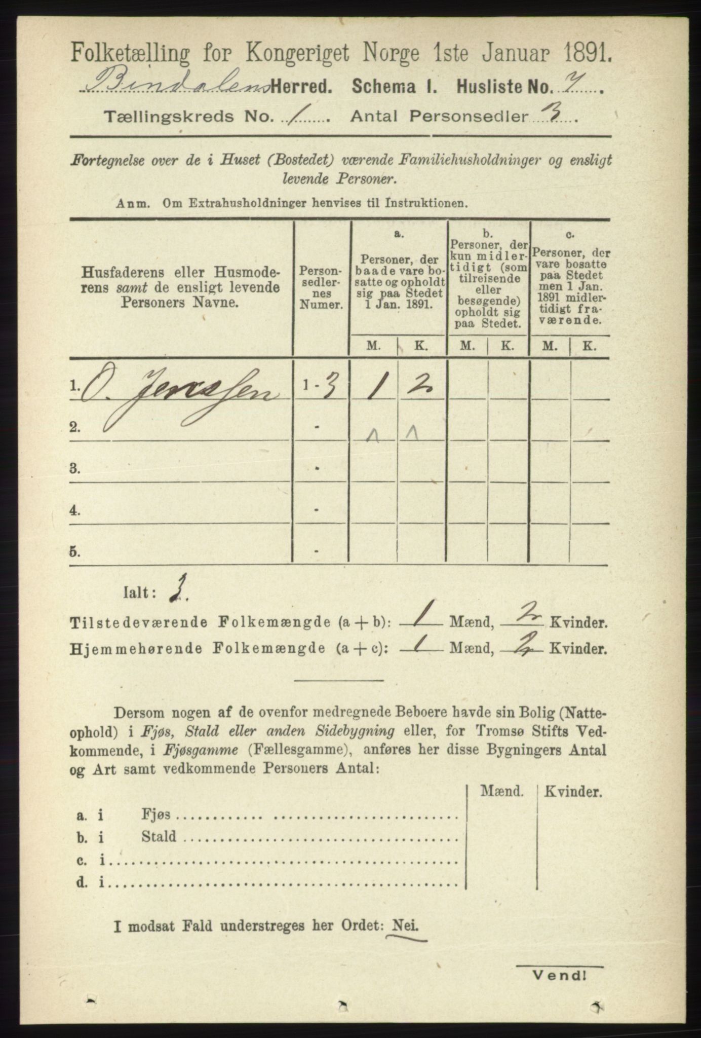 RA, Folketelling 1891 for 1811 Bindal herred, 1891, s. 33