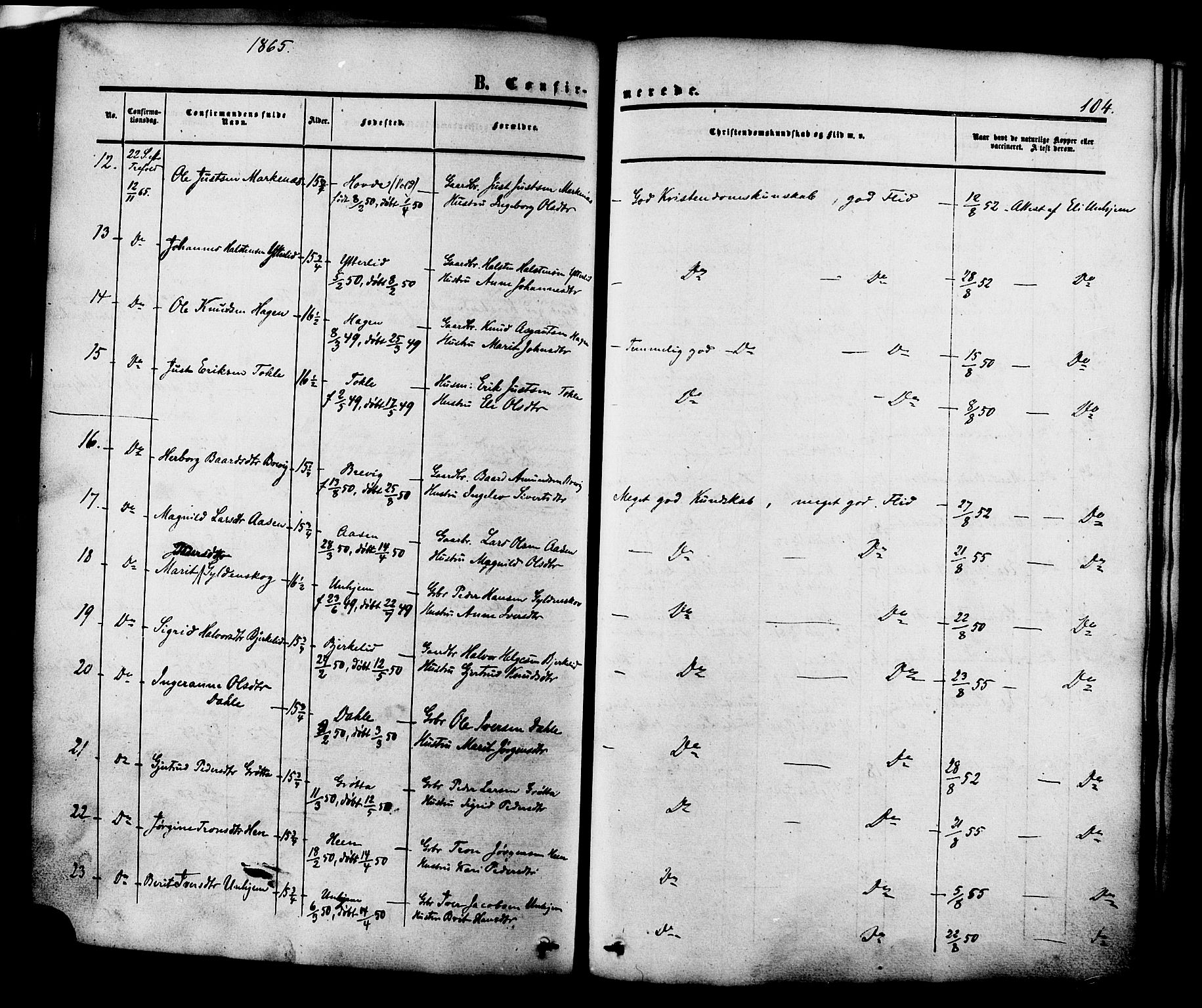Ministerialprotokoller, klokkerbøker og fødselsregistre - Møre og Romsdal, AV/SAT-A-1454/545/L0586: Ministerialbok nr. 545A02, 1854-1877, s. 104