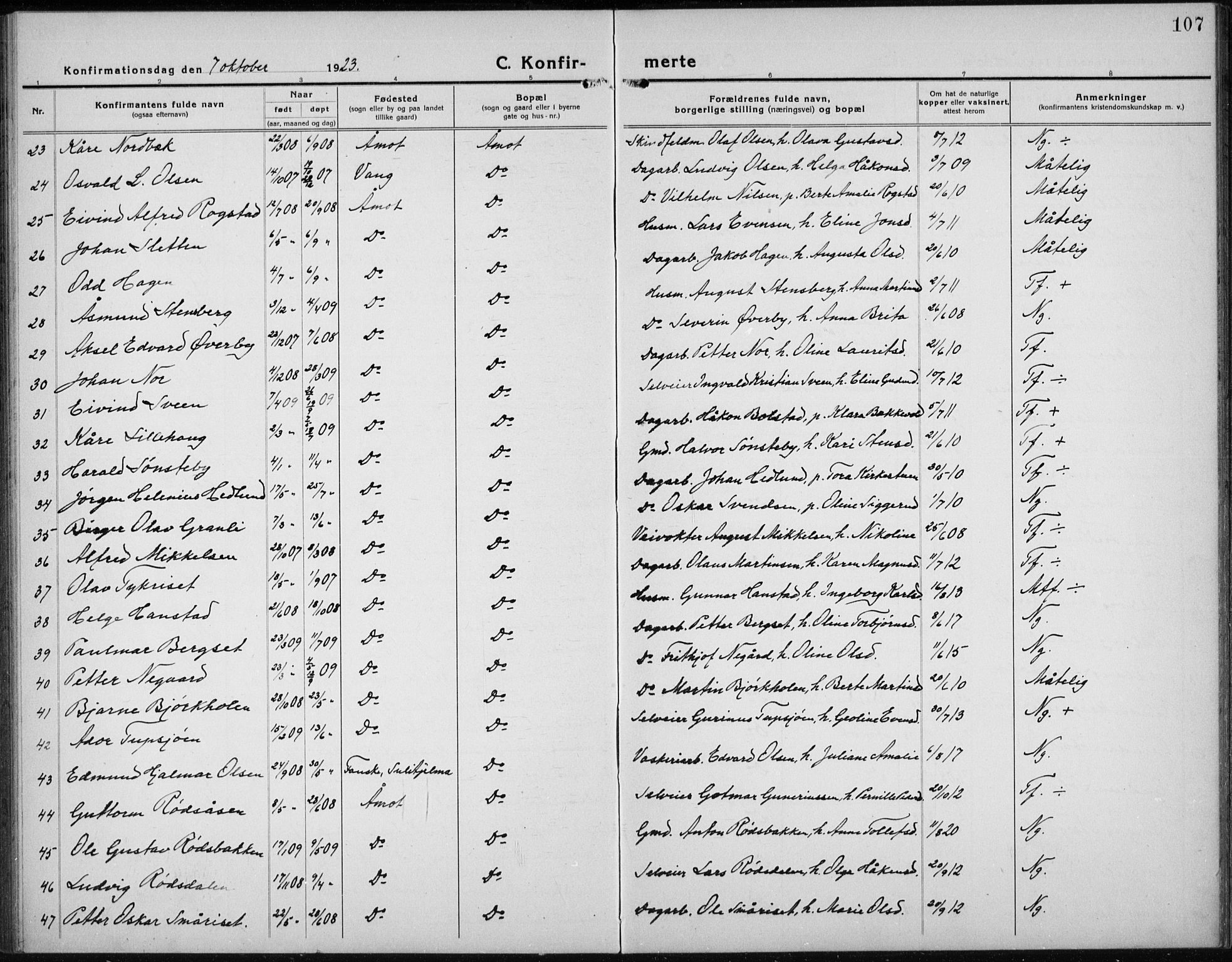 Åmot prestekontor, Hedmark, AV/SAH-PREST-056/H/Ha/Hab/L0005: Klokkerbok nr. 5, 1921-1934, s. 107