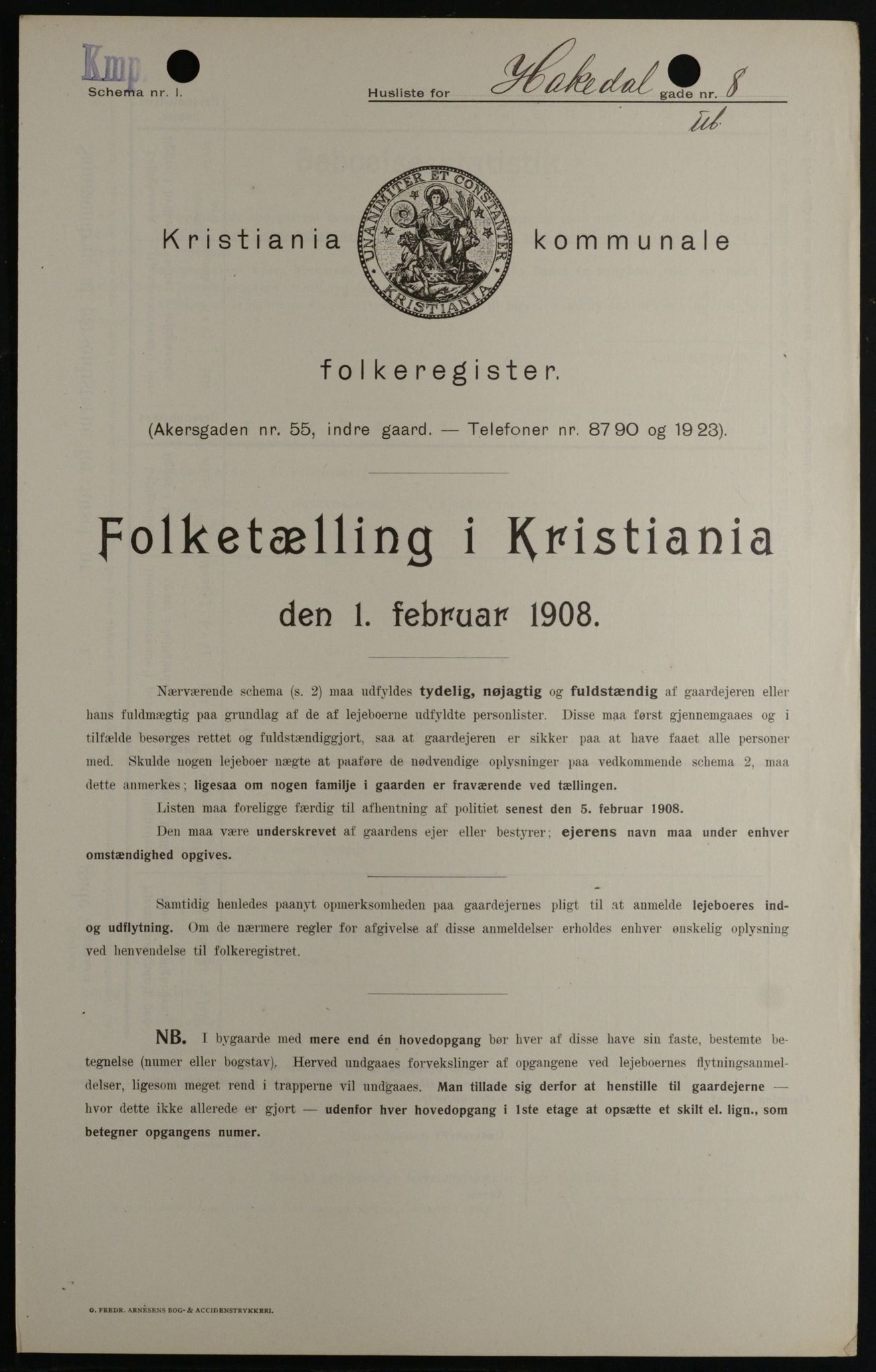 OBA, Kommunal folketelling 1.2.1908 for Kristiania kjøpstad, 1908, s. 30745