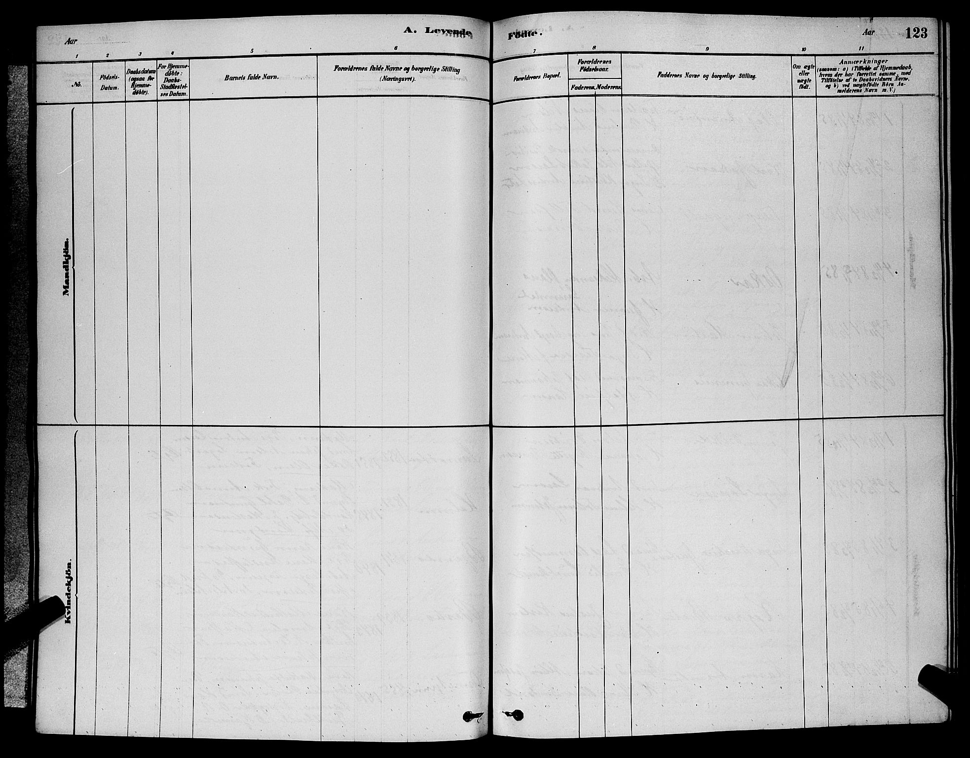Barbu sokneprestkontor, SAK/1111-0003/F/Fb/L0001: Klokkerbok nr. B 1, 1878-1890, s. 123