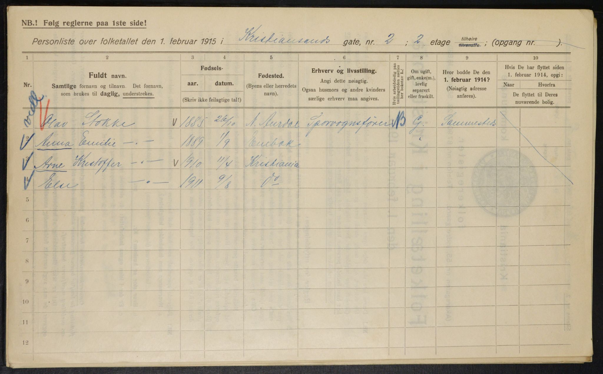 OBA, Kommunal folketelling 1.2.1915 for Kristiania, 1915, s. 53752