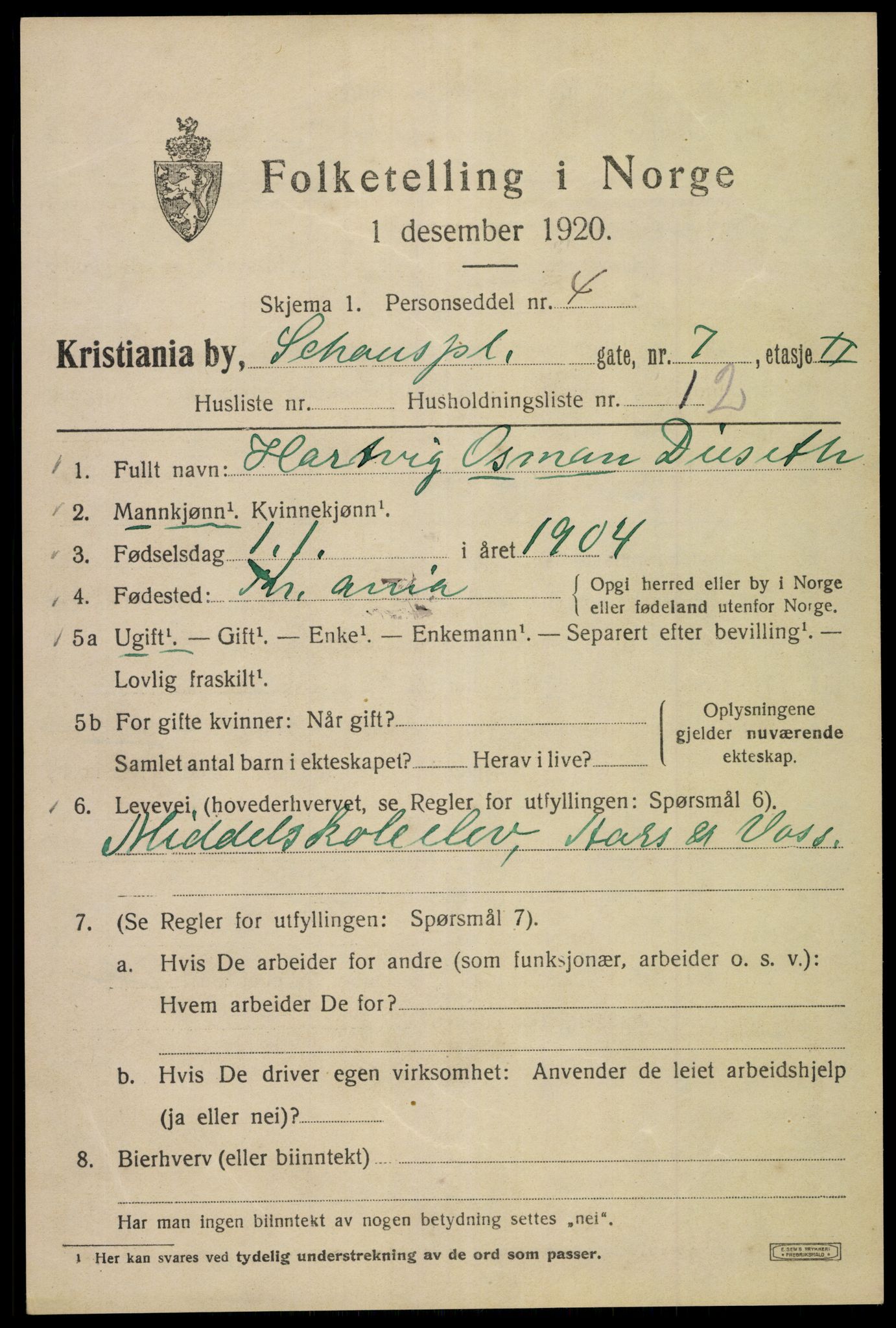 SAO, Folketelling 1920 for 0301 Kristiania kjøpstad, 1920, s. 490869