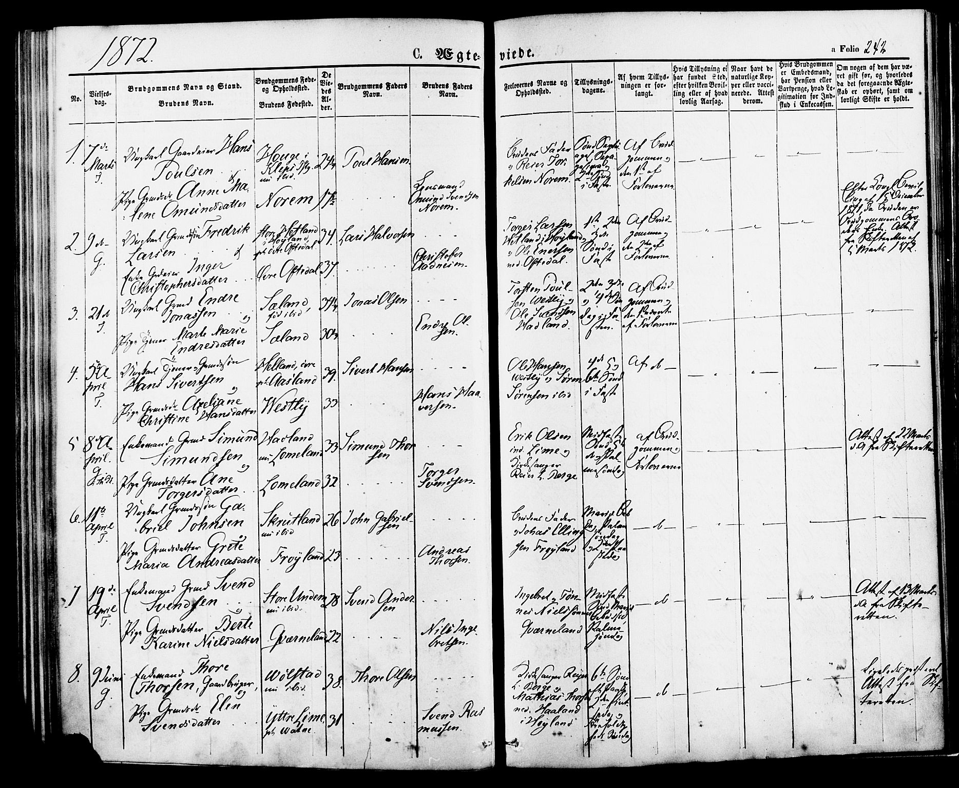 Lye sokneprestkontor, AV/SAST-A-101794/001/30BA/L0008: Ministerialbok nr. A 7, 1872-1881, s. 242