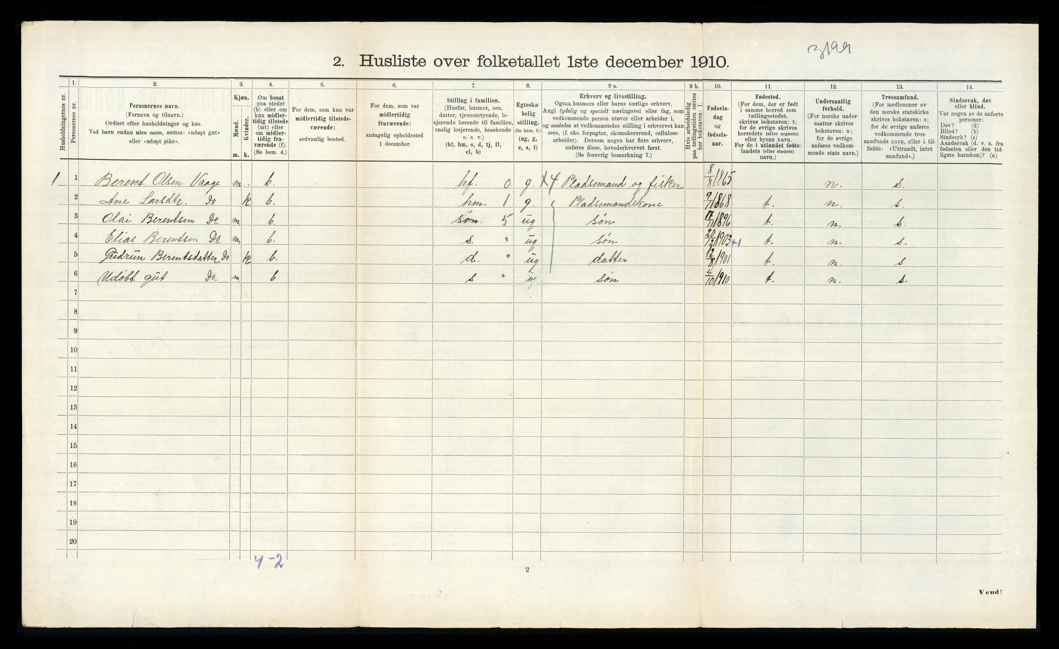 RA, Folketelling 1910 for 1439 Sør-Vågsøy herred, 1910, s. 311