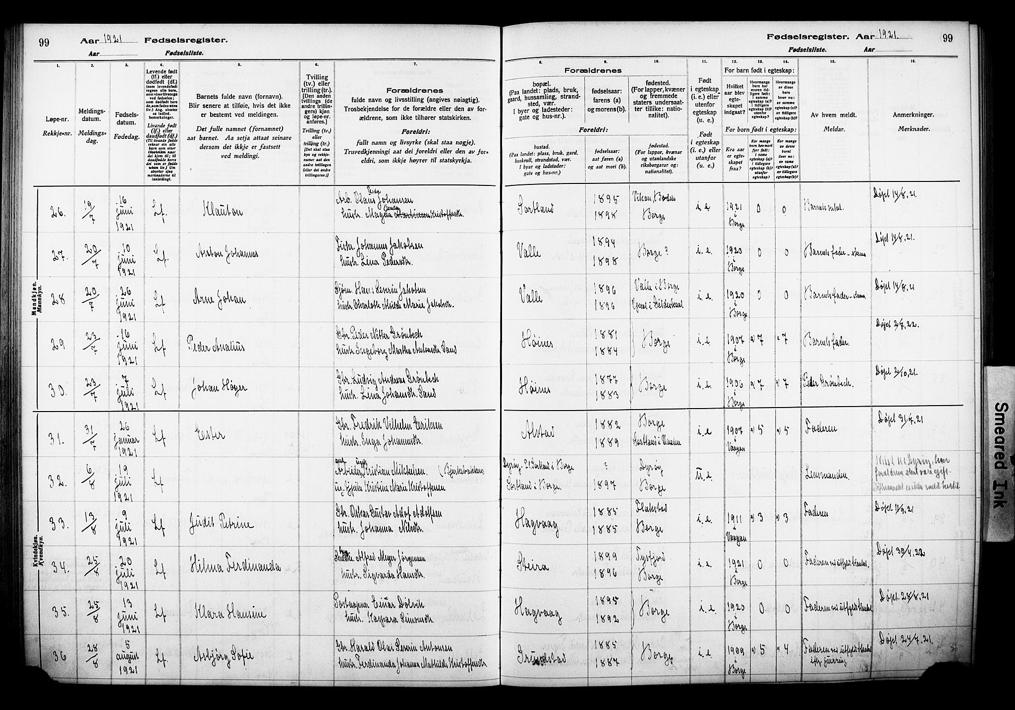 Ministerialprotokoller, klokkerbøker og fødselsregistre - Nordland, AV/SAT-A-1459/880/L1145: Fødselsregister nr. 880.II.4.1, 1916-1929, s. 99