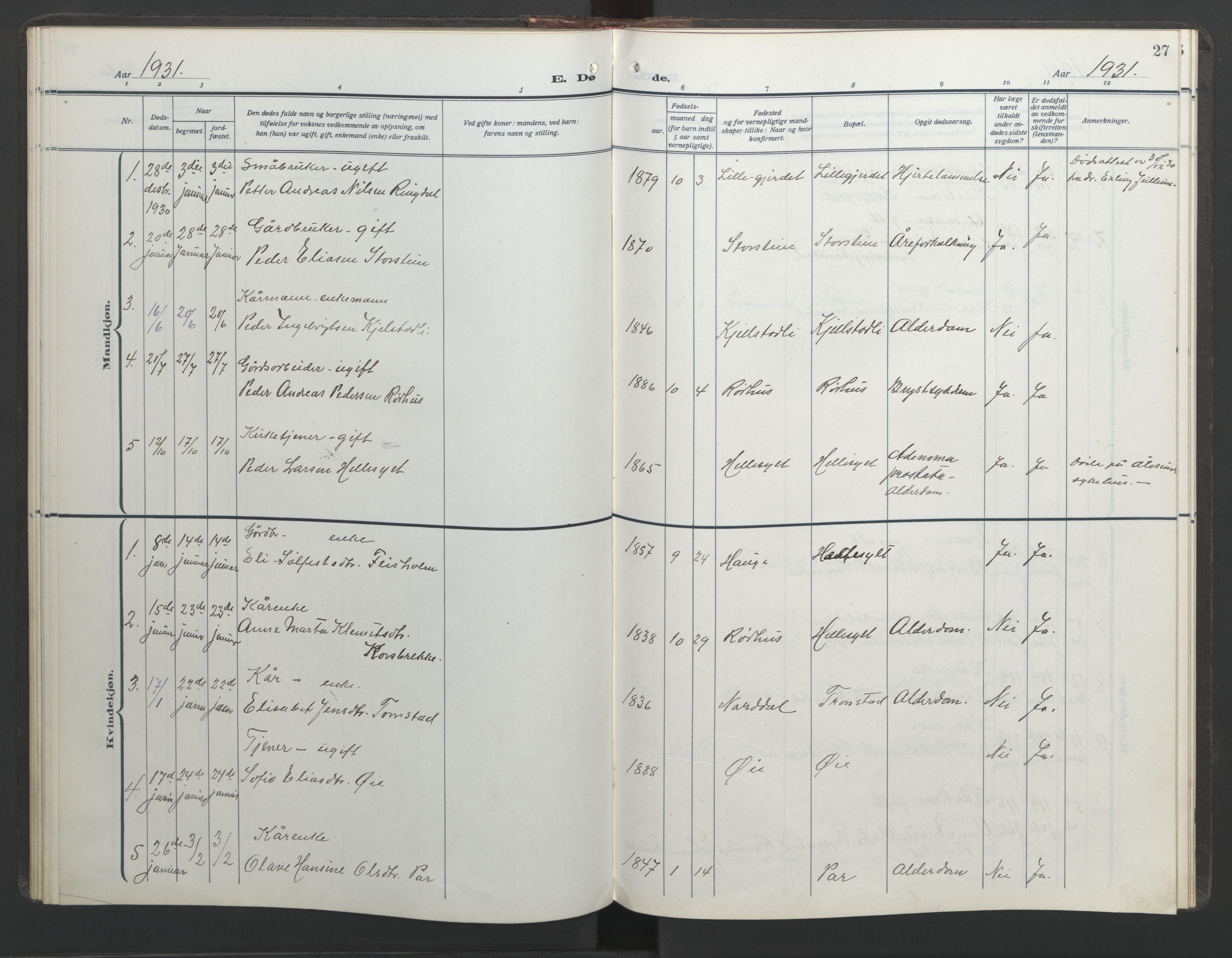 Ministerialprotokoller, klokkerbøker og fødselsregistre - Møre og Romsdal, AV/SAT-A-1454/517/L0233: Klokkerbok nr. 517C06, 1919-1945, s. 27