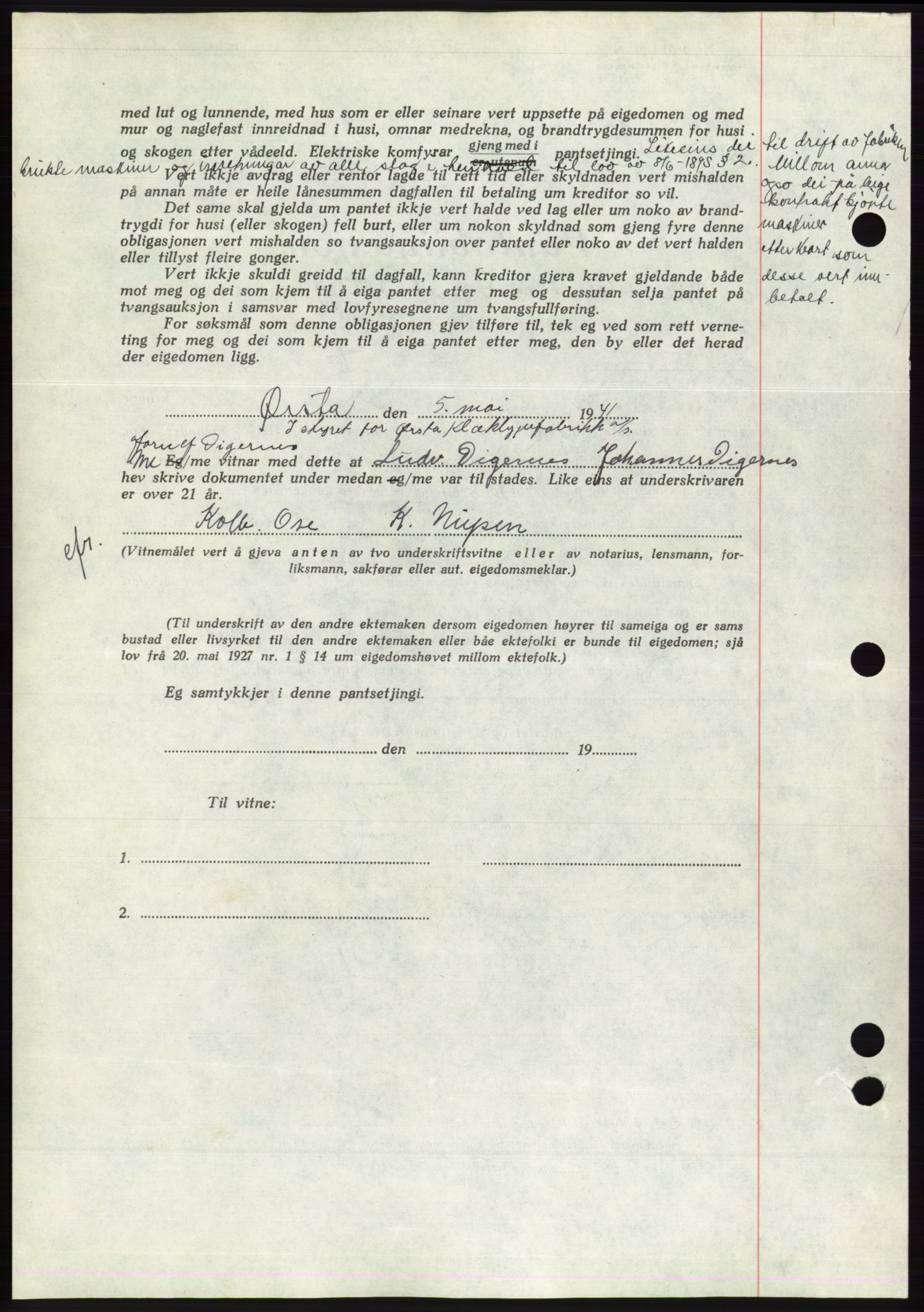 Søre Sunnmøre sorenskriveri, AV/SAT-A-4122/1/2/2C/L0071: Pantebok nr. 65, 1941-1941, Dagboknr: 492/1941