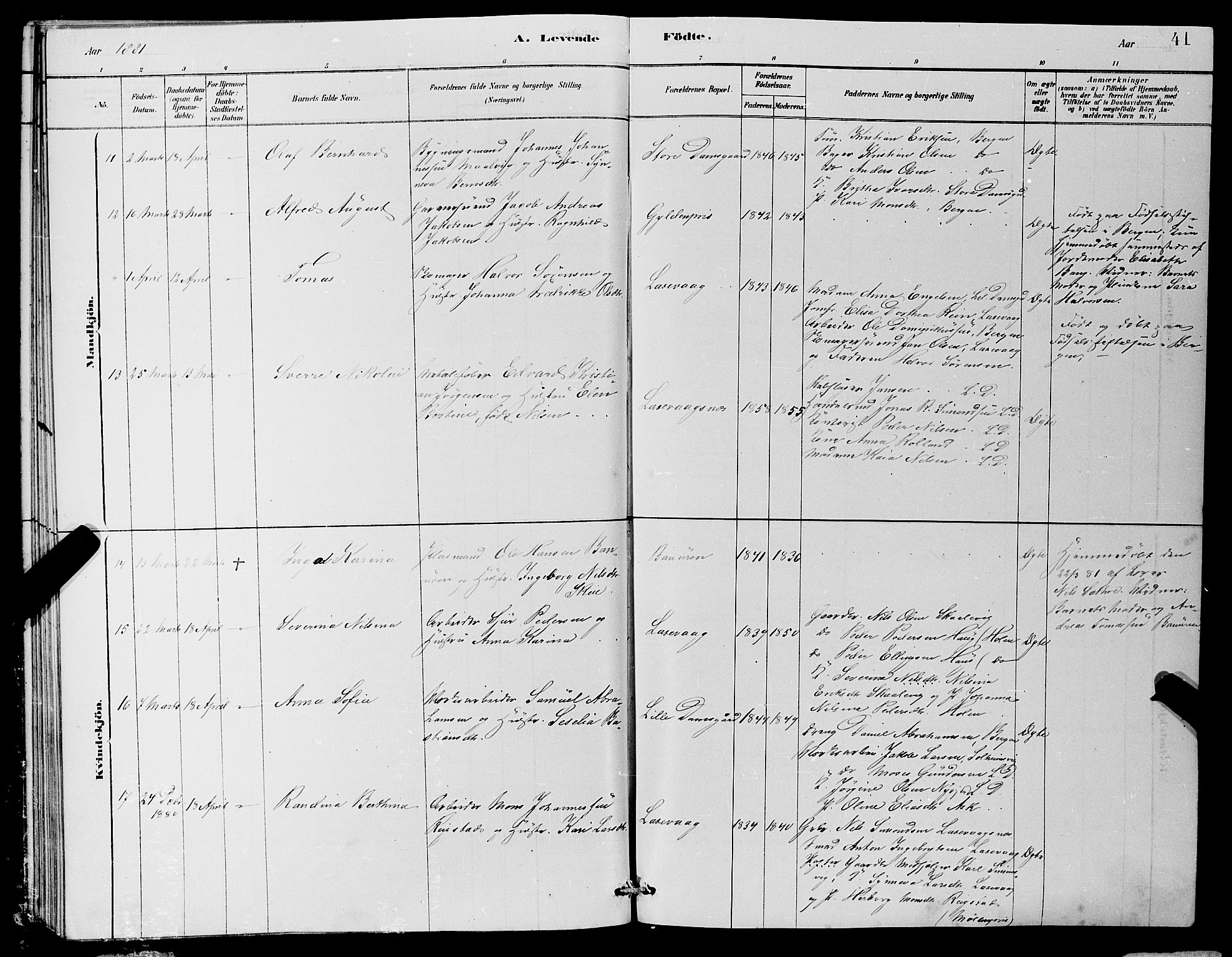 Laksevåg Sokneprestembete, SAB/A-76501/H/Ha/Hab/Haba/L0002: Klokkerbok nr. A 2, 1877-1887, s. 41
