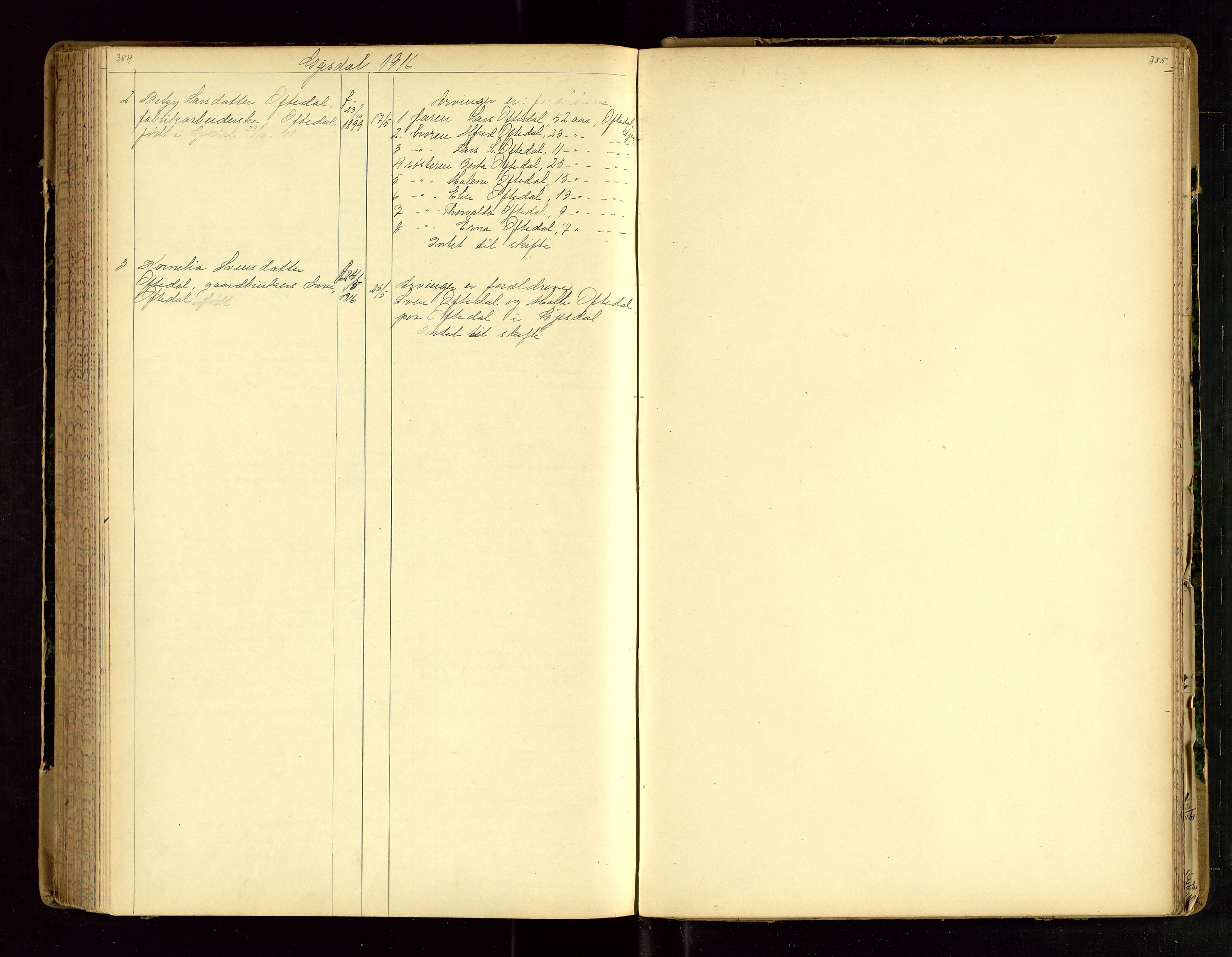 Jæren sorenskriveri, SAST/A-100310/01/5/52/52B/L0003: DØDSFALLPROTOKOLL, 1910-1916, s. 384-385