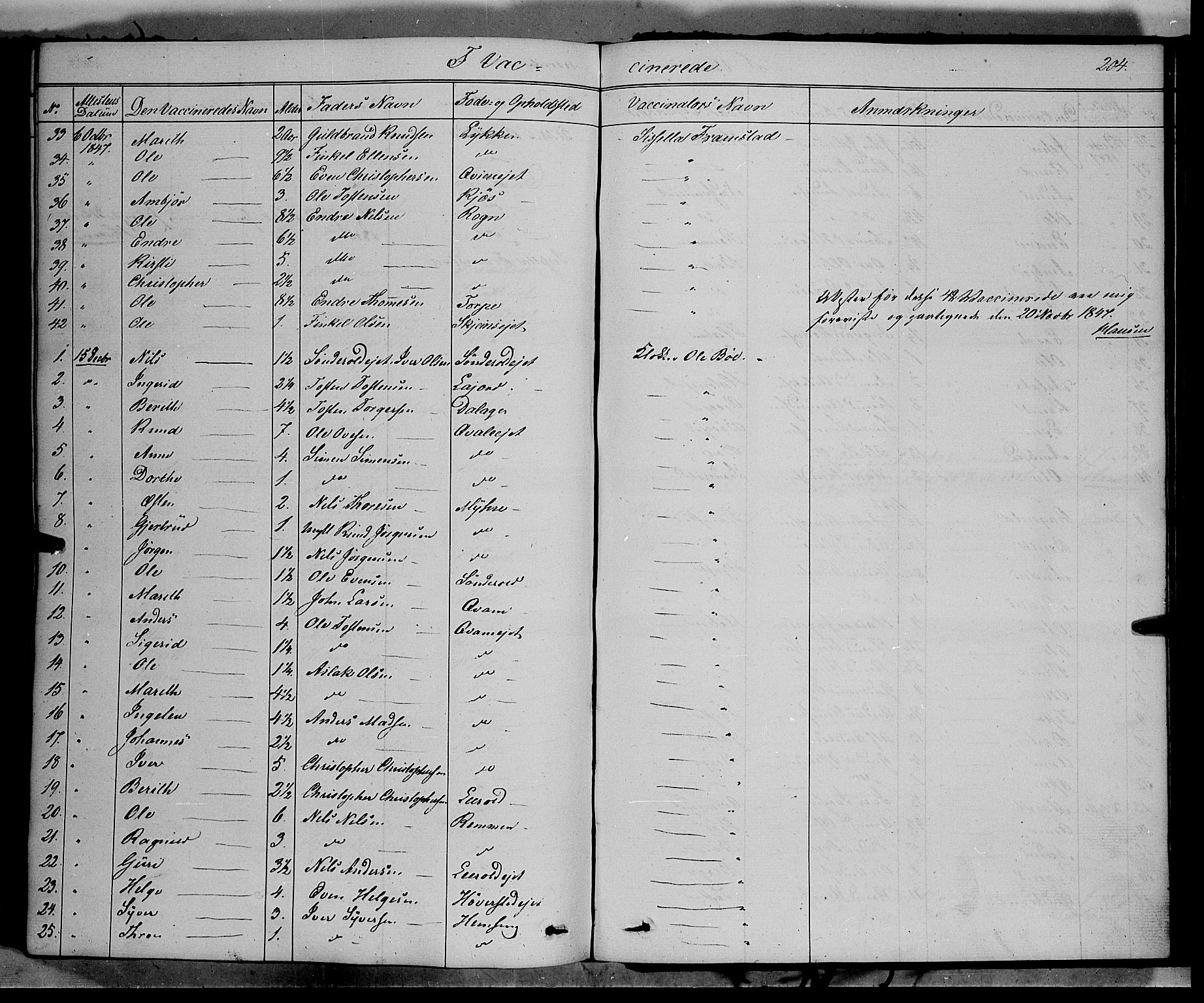 Vang prestekontor, Valdres, AV/SAH-PREST-140/H/Ha/L0006: Ministerialbok nr. 6, 1846-1864, s. 204