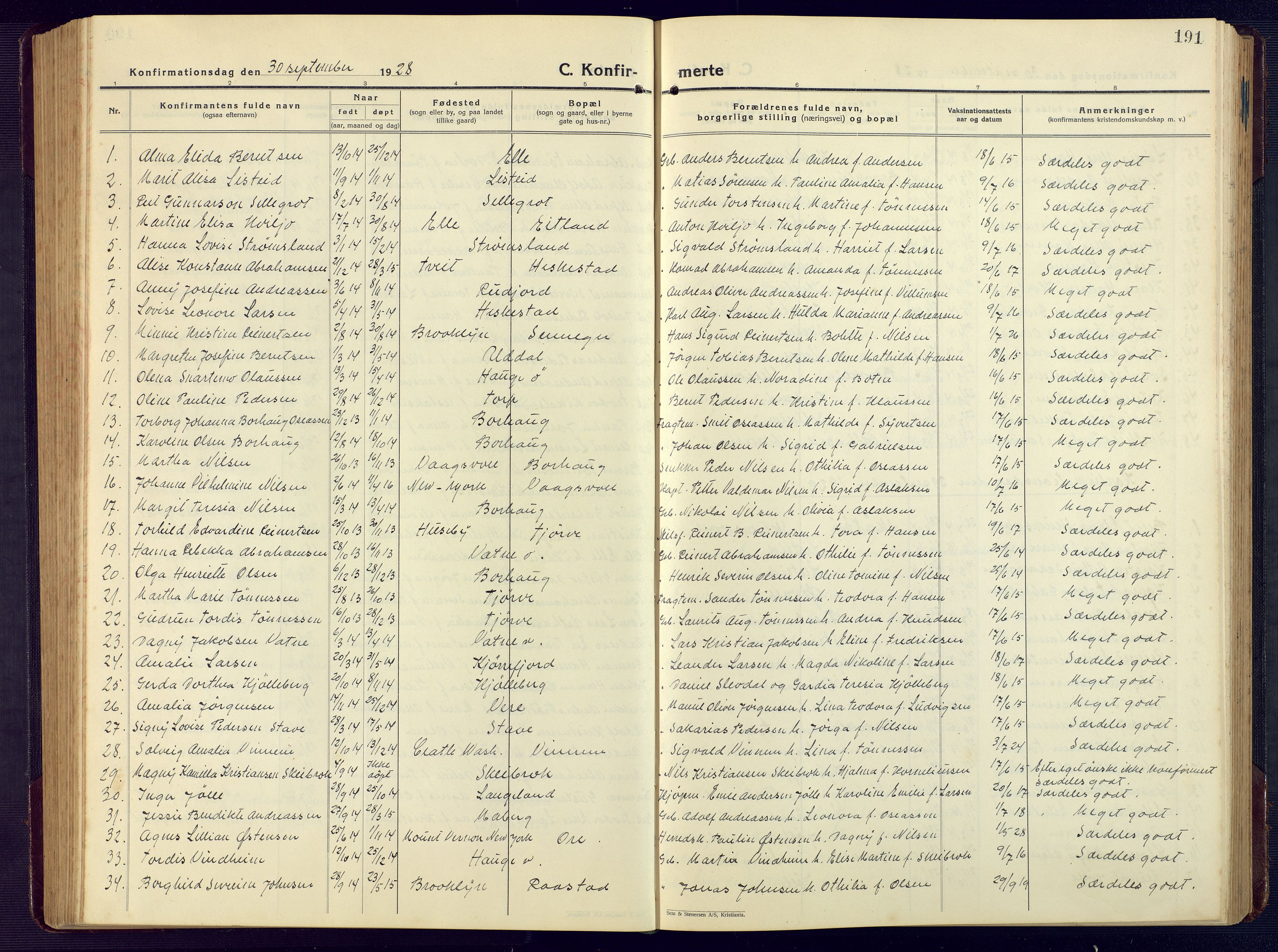 Lista sokneprestkontor, SAK/1111-0027/F/Fb/L0006: Klokkerbok nr. B 6, 1924-1947, s. 191