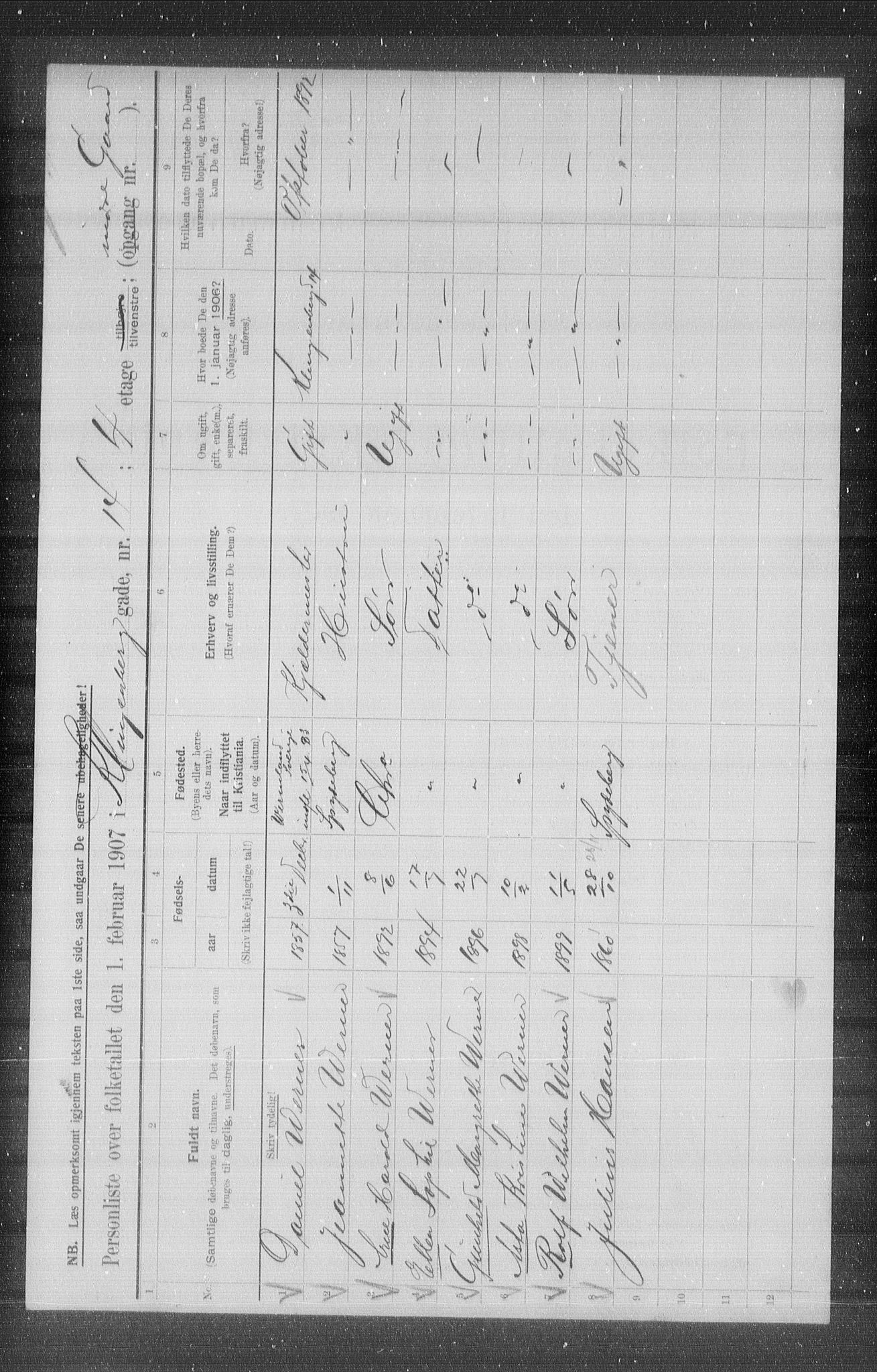 OBA, Kommunal folketelling 1.2.1907 for Kristiania kjøpstad, 1907, s. 26434