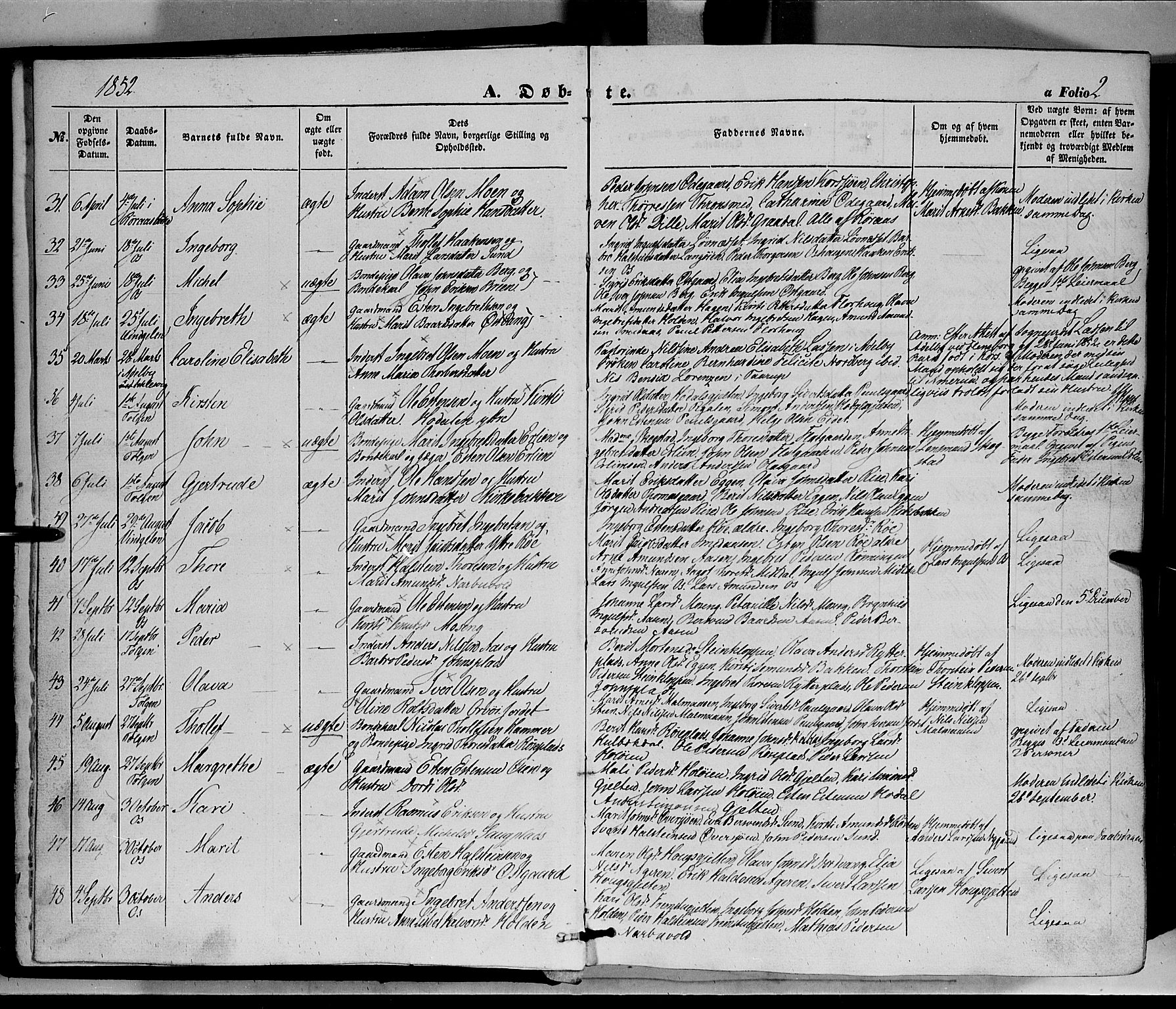 Tolga prestekontor, AV/SAH-PREST-062/K/L0006: Ministerialbok nr. 6, 1852-1876, s. 2
