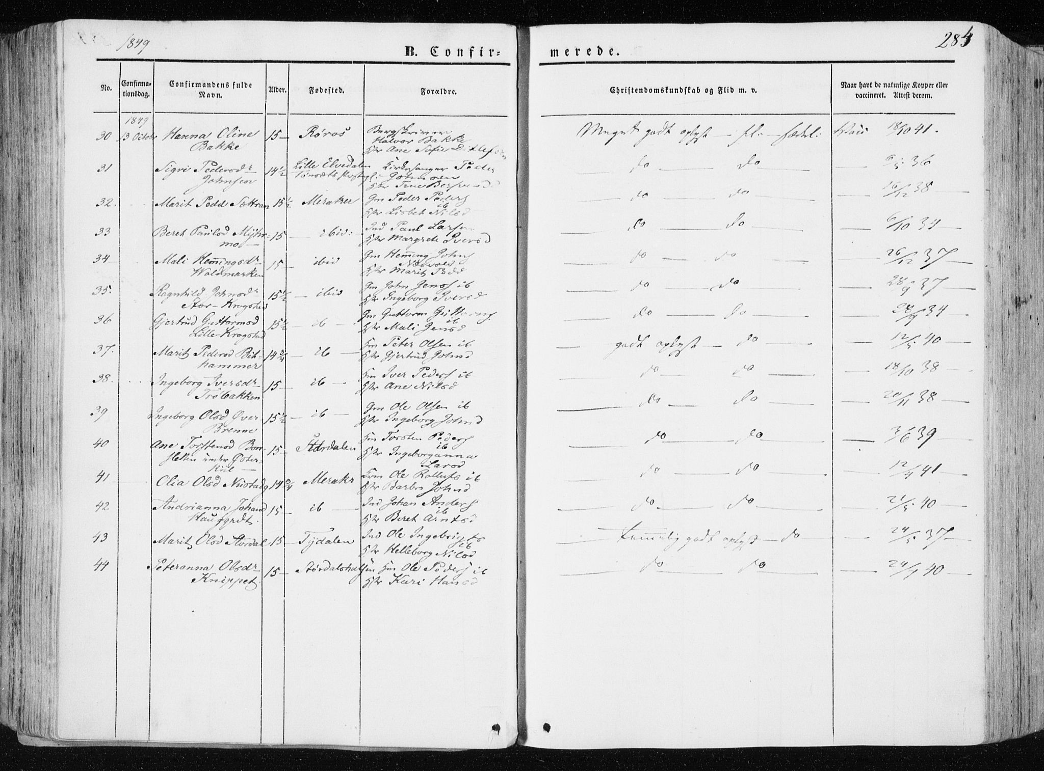 Ministerialprotokoller, klokkerbøker og fødselsregistre - Nord-Trøndelag, SAT/A-1458/709/L0074: Ministerialbok nr. 709A14, 1845-1858, s. 284